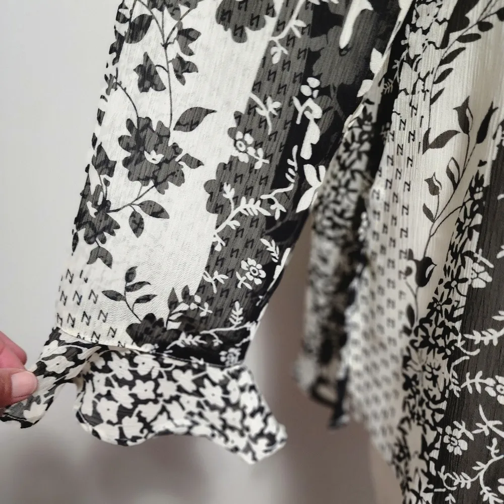 Susan Graver abstract floral sheer ruffle tunic blouse size small - Image 2