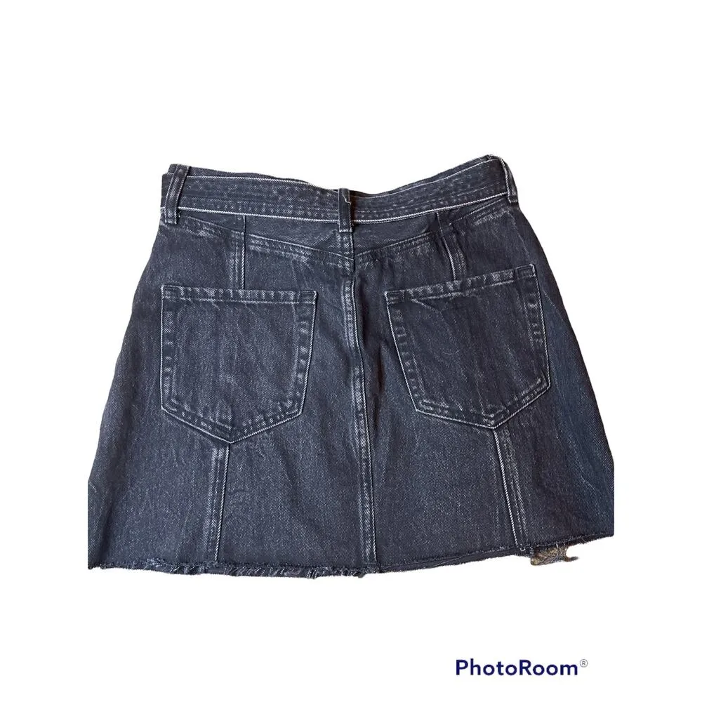 Abercrombie & Fitch Black Jean Denim Raw Hem Waist Tie Mini Skirt Size 27/4 - Image 3