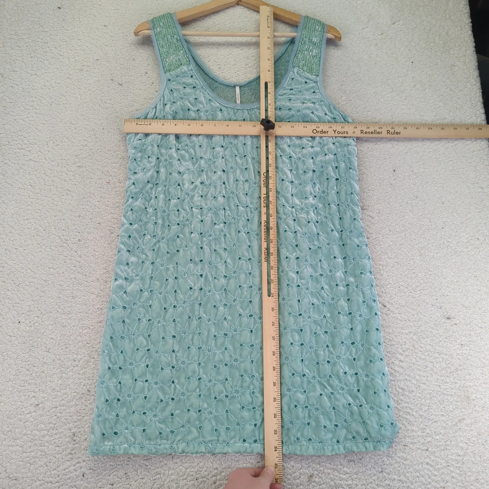 Free People Women's Mini Dress Blue Sleeveless Velvet Beaded Size 8 Eyelet Fairy - Image 10