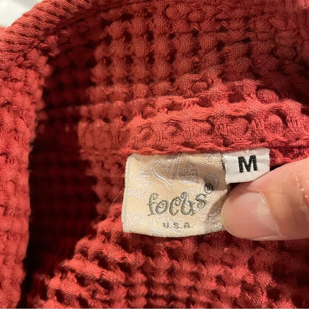 Vintage 90’s dusty rose chunky waffle jacket wooden buttons pockets cotton soft Pink Size M - Image 12