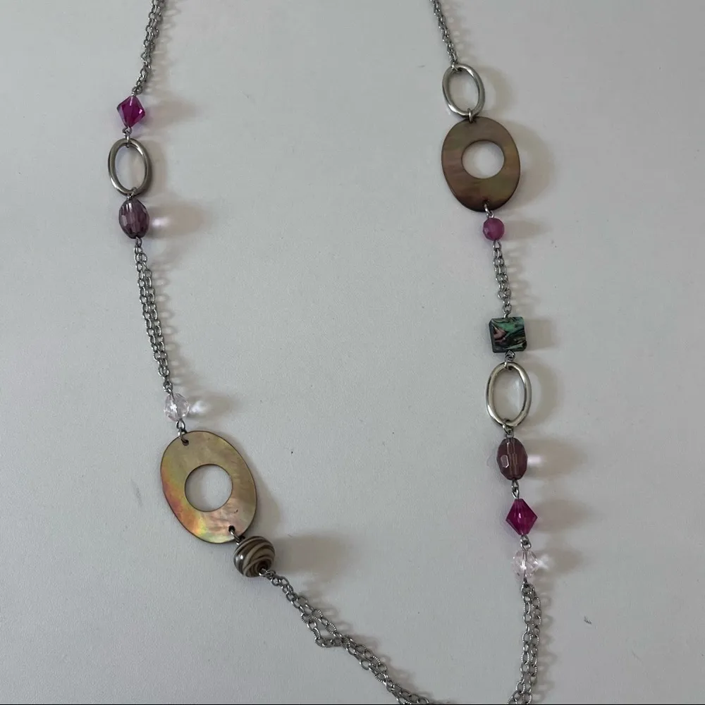 Lia Sophia Mantra Silver Tone Resin Mother Pearl Abalone She’ll Wood Necklace - Image 3