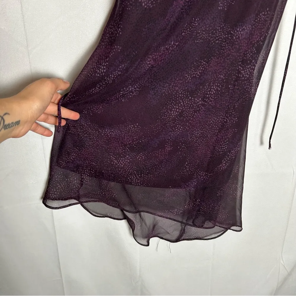 Vintage Blind Date Purple Semi Sheer Mesh V Neck Flutter Cap Sleeve Mini Dress Size M - Image 6