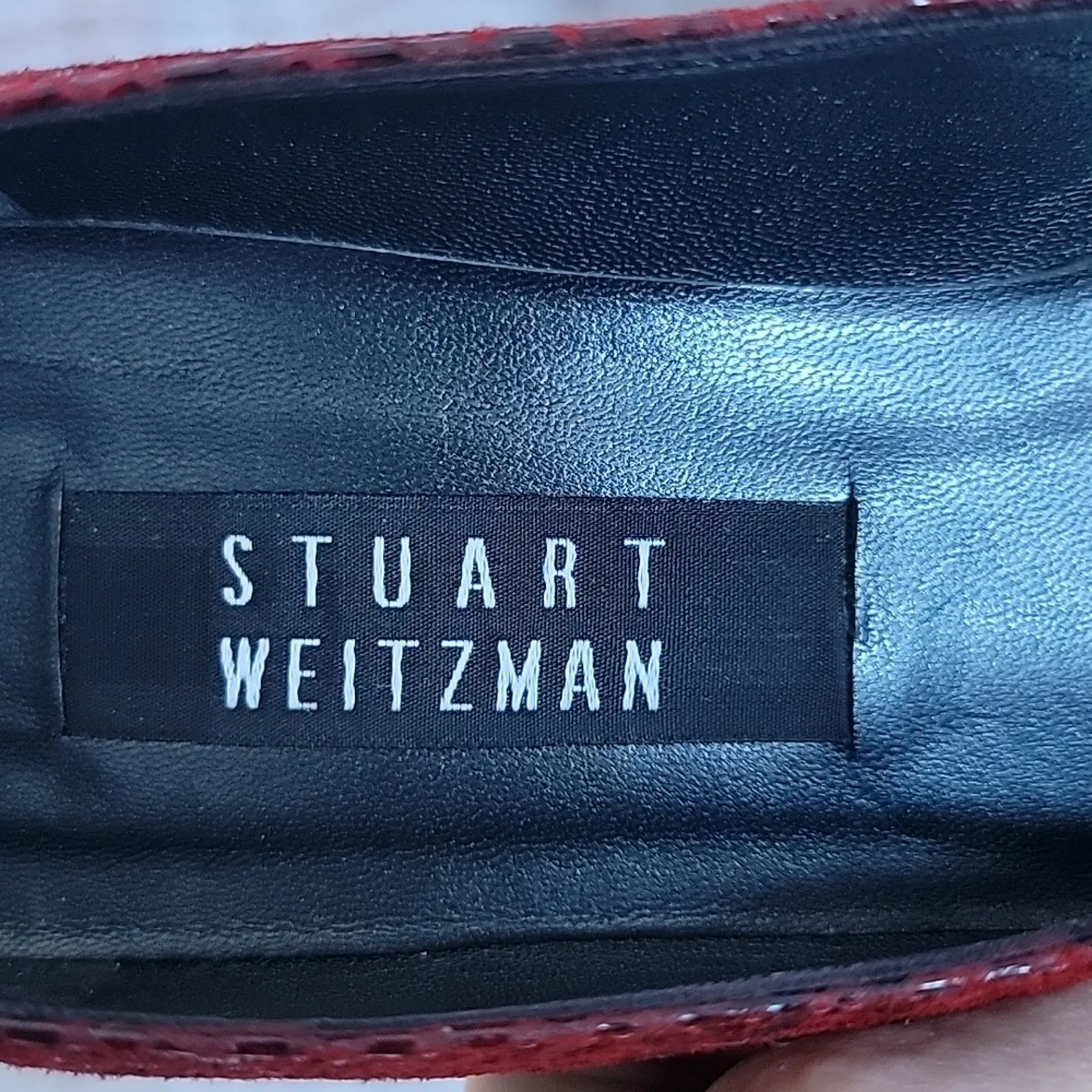 80s Vintage Stuart Weitzman Cherry Red Snakeskin Embossed Leather Heels Size 6 - Image 9