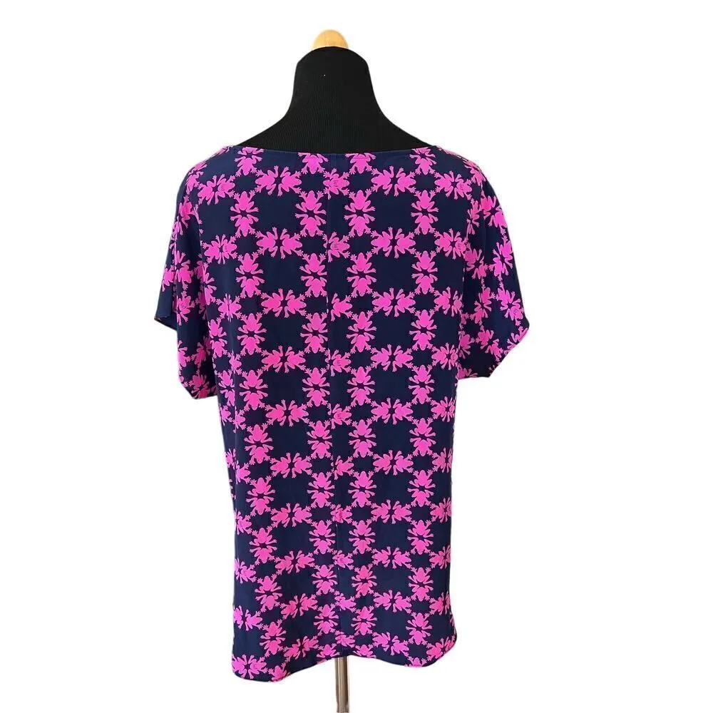 LILLY PULITZER FROG SILK BLOUSE SIZE LARGE - Image 7
