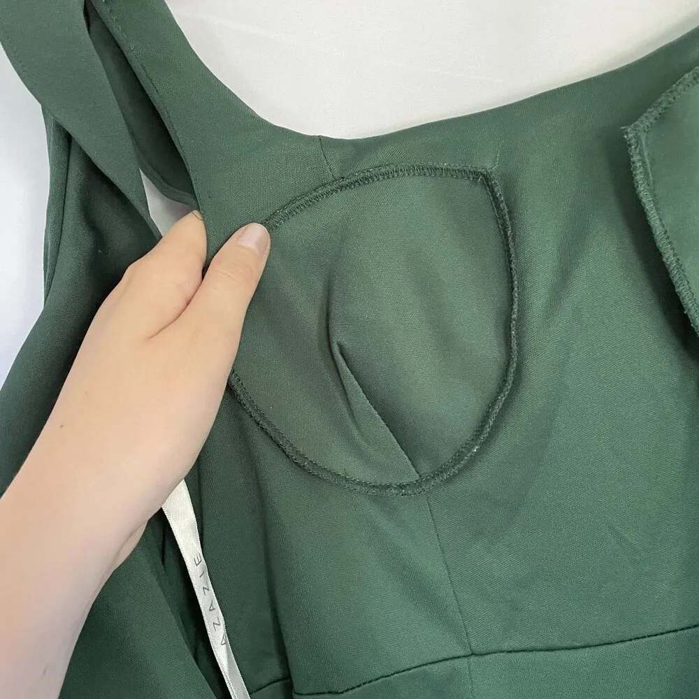 Azazie women's size A4 green maxi dress frilled sleeves bridesmaid slit formal - Image 7