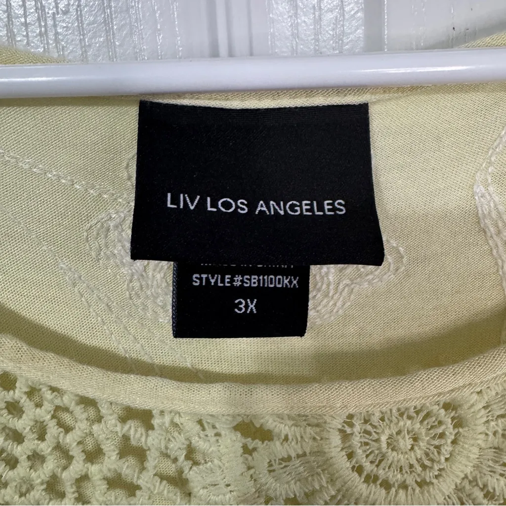 Liv Los Angeles yellow white crochet embroidered short sleeve blouse size 3XL - Image 4