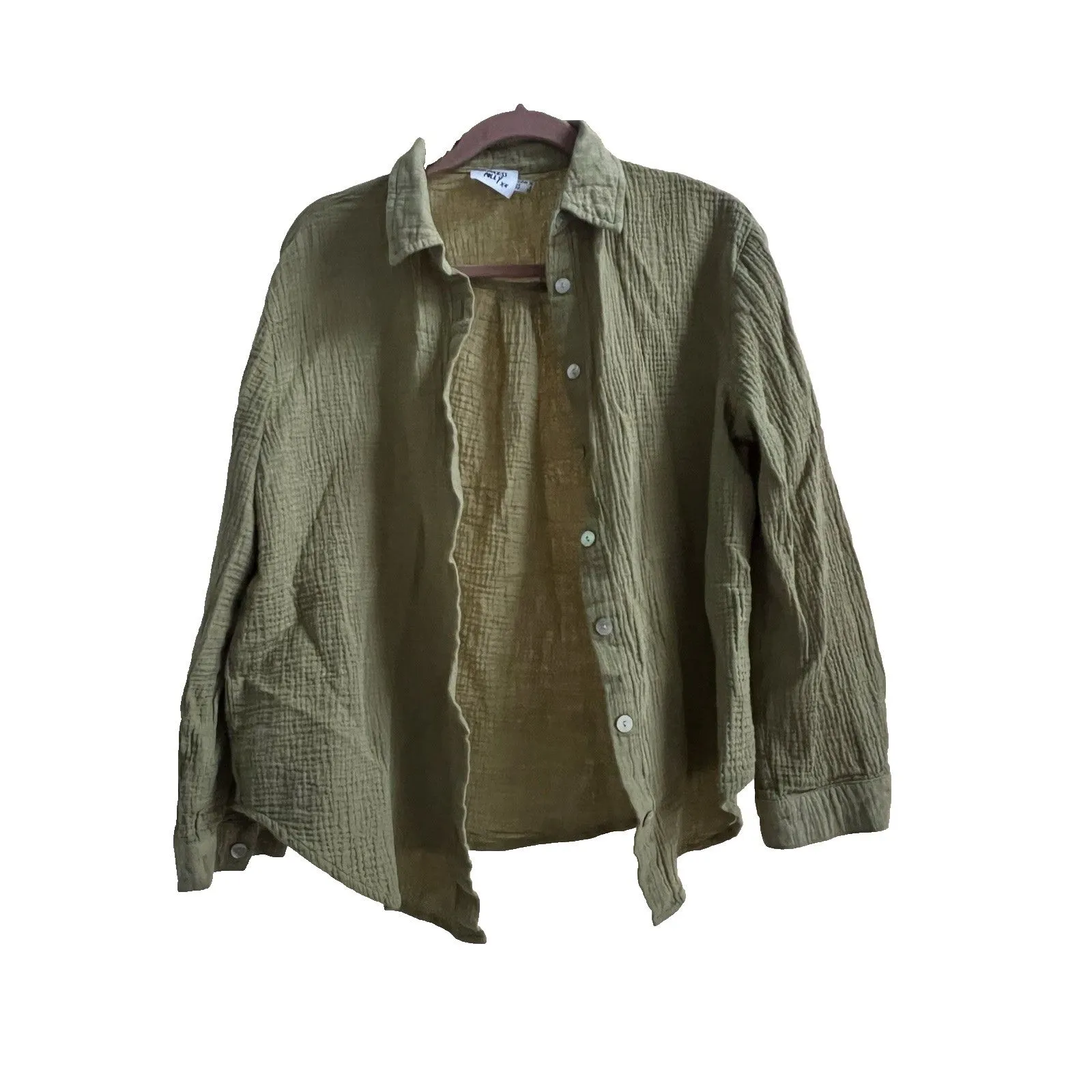Princess Polly Sage Green Gauze Cotton Long Sleeve Button Down Oversize Shirt - Image 2