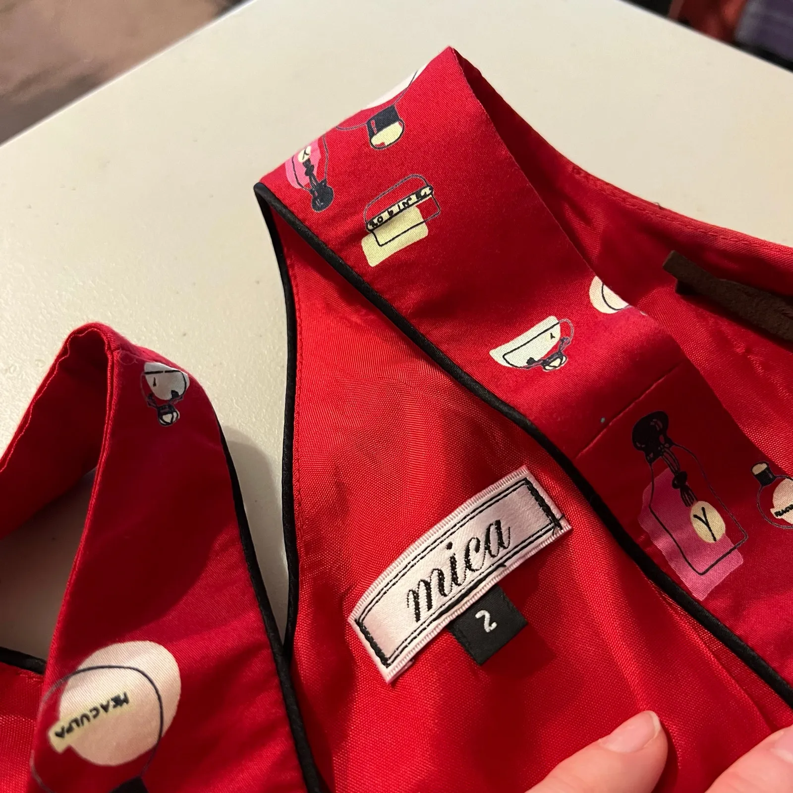 Vintage USA Made Red Perfume Bottle Print Retro Mod Dress A Line Dress Size XS - Image 7