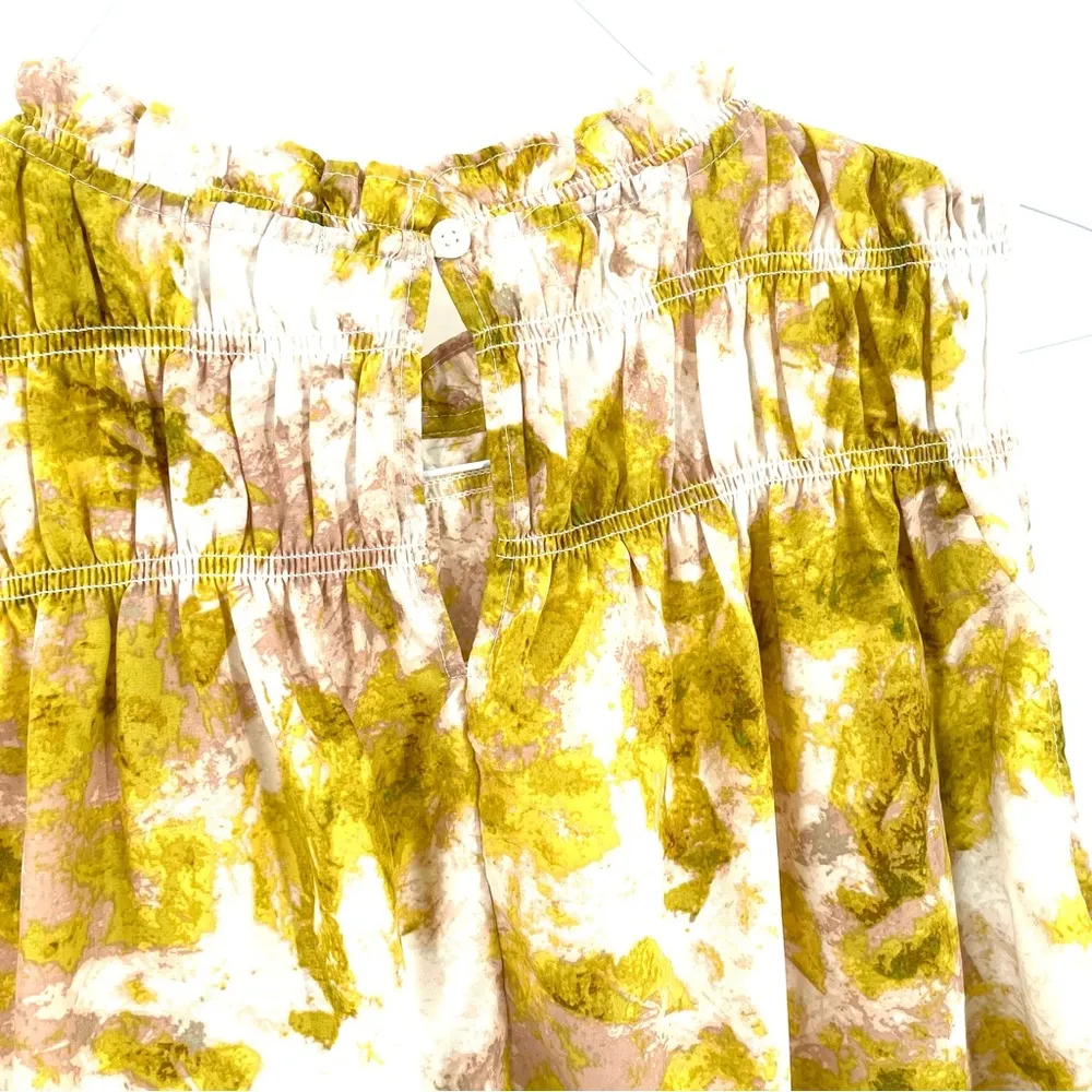 Joie Summer Porcelain‎ Print Summer Sleeveless Smocked Satin Fern Top Blouse - Image 9