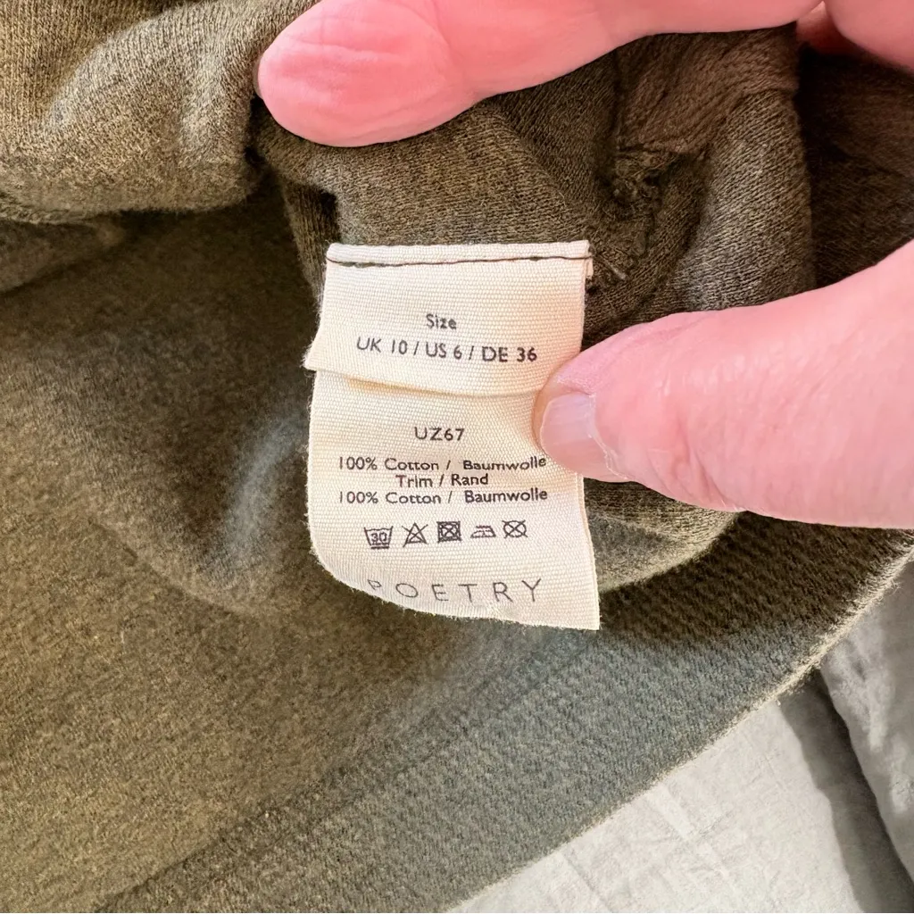 Poetry Zip Neck Cotton Jersey Forest Green Top. Size 6. - Image 11