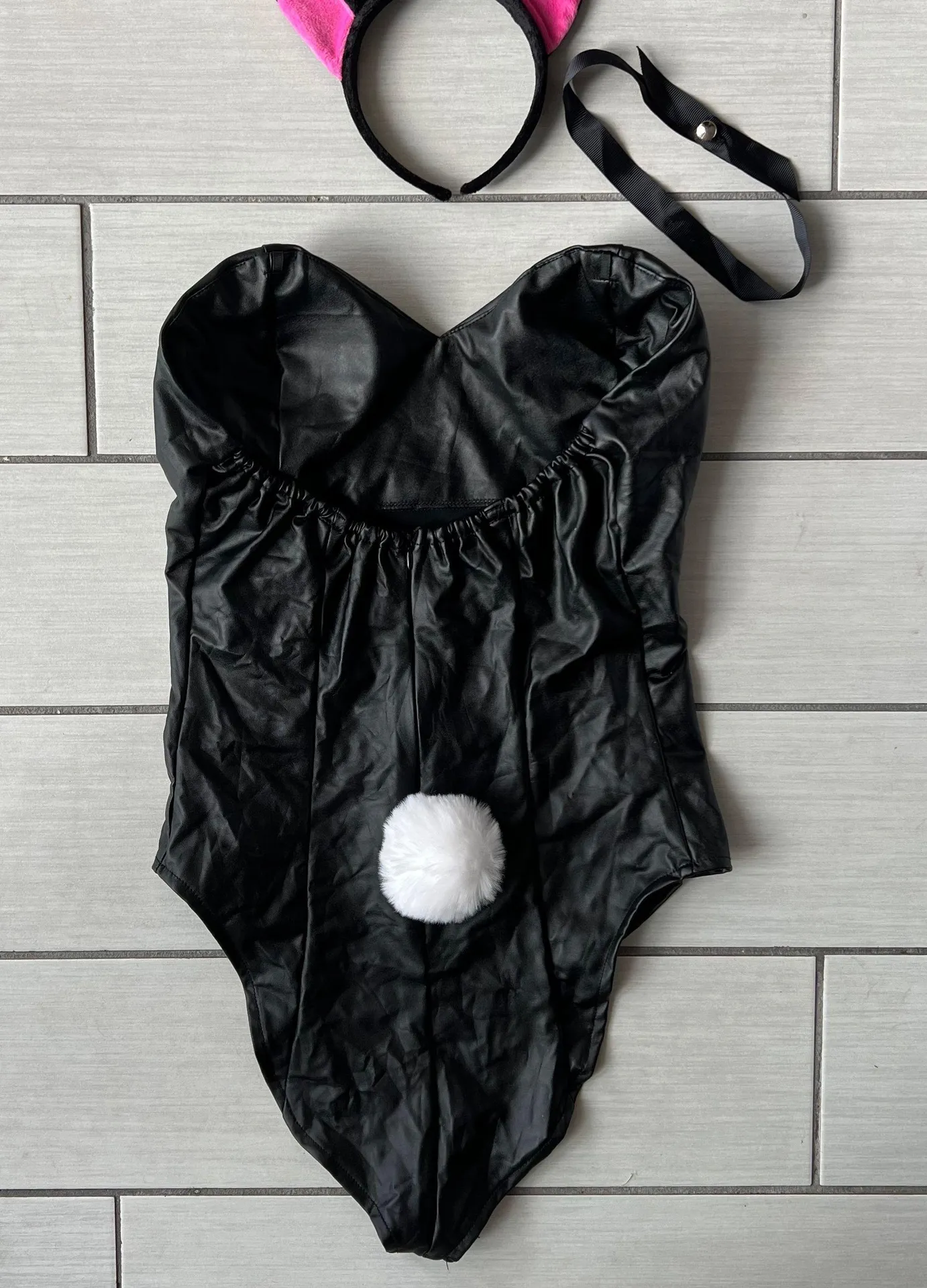 Leather Bodysuit Bunny/Mouse Costume Medium 0232 Black - Image 2