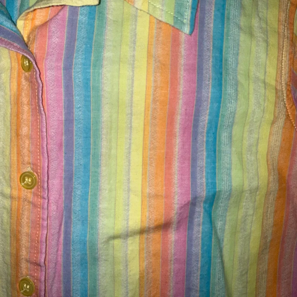 Lemongrass women rainbow short sleeve button button up colorful SM‎ 100% cotton Orange - Image 4