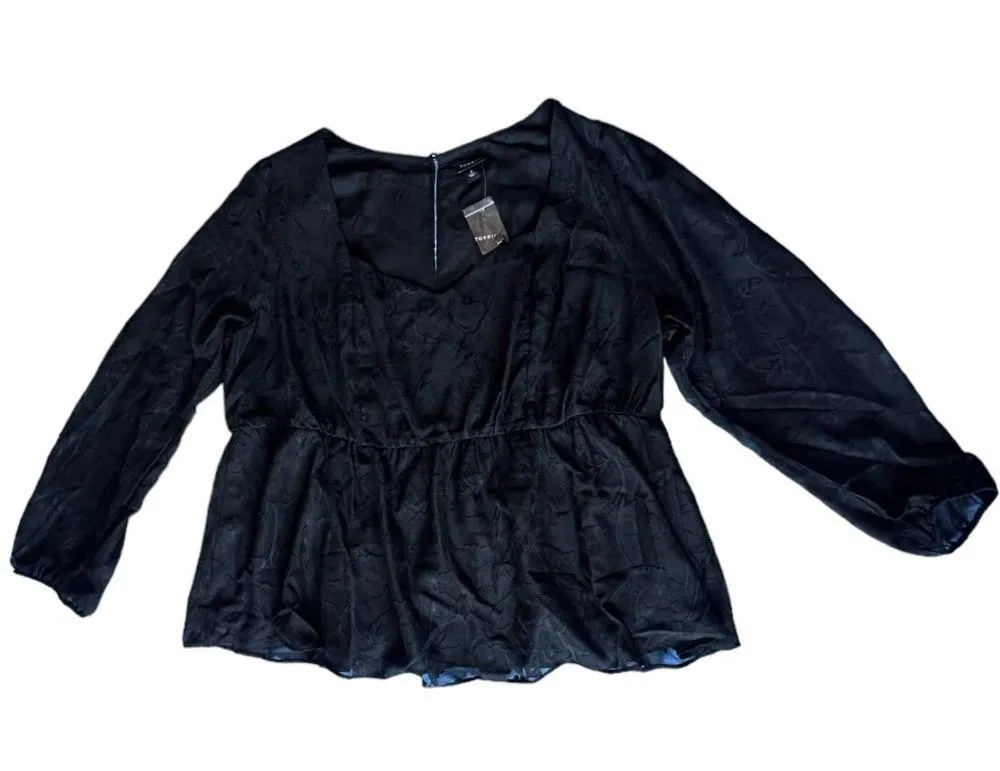 Torrid Black Peplum Chiffon Clip Floral Puff Sleeve Top Size 3 or 3X or 22-24 - Image 7