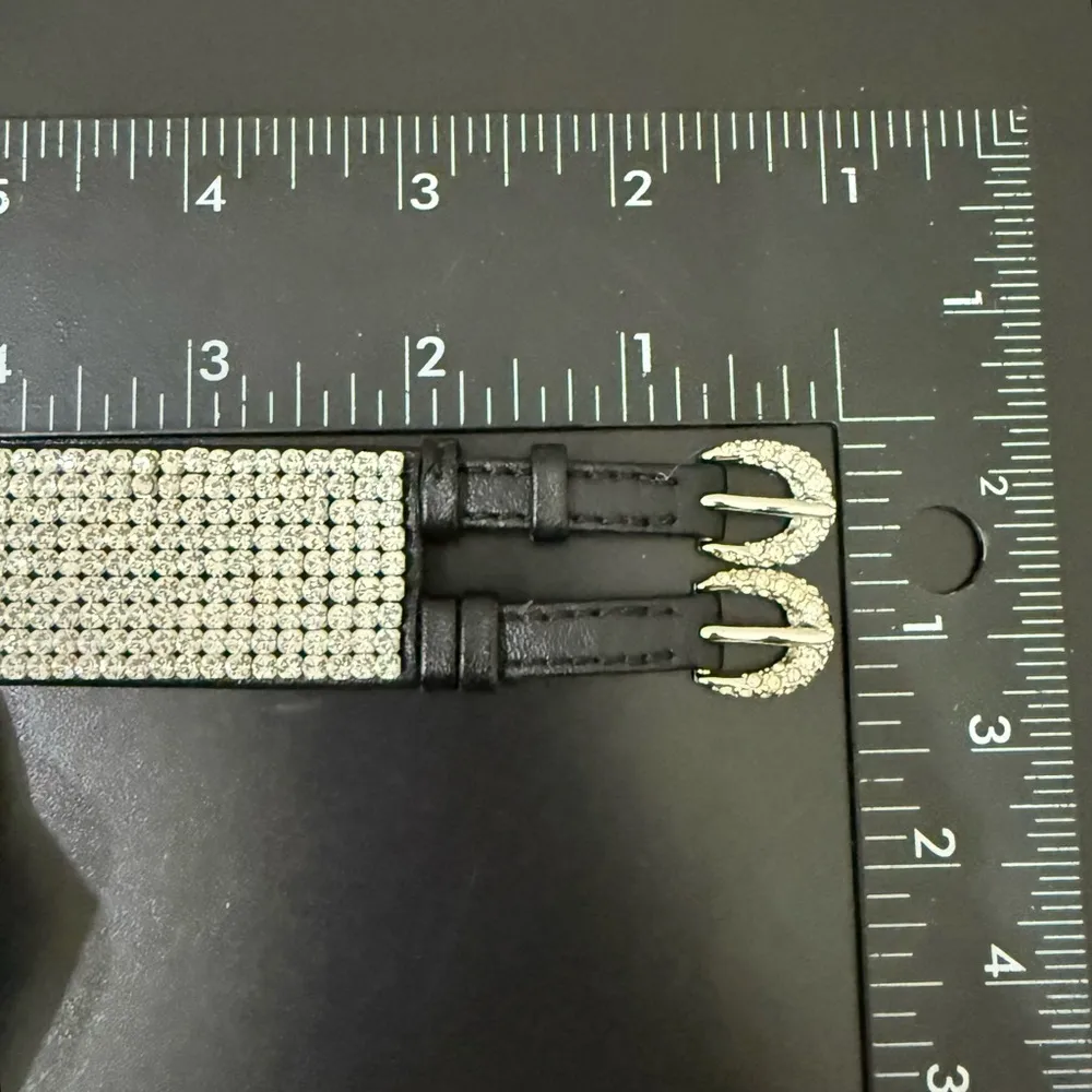 SWAROVSKI Swan Signed Crystal Rhinestones Leather Buckle Wide Cuff Bracelet 24g. - Image 11