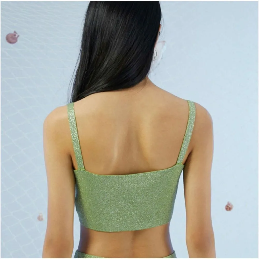 NWT Cider Hidden Gem Sparkle Zig Zag Jade & Gold Classy Crop Tank Top M - Image 3