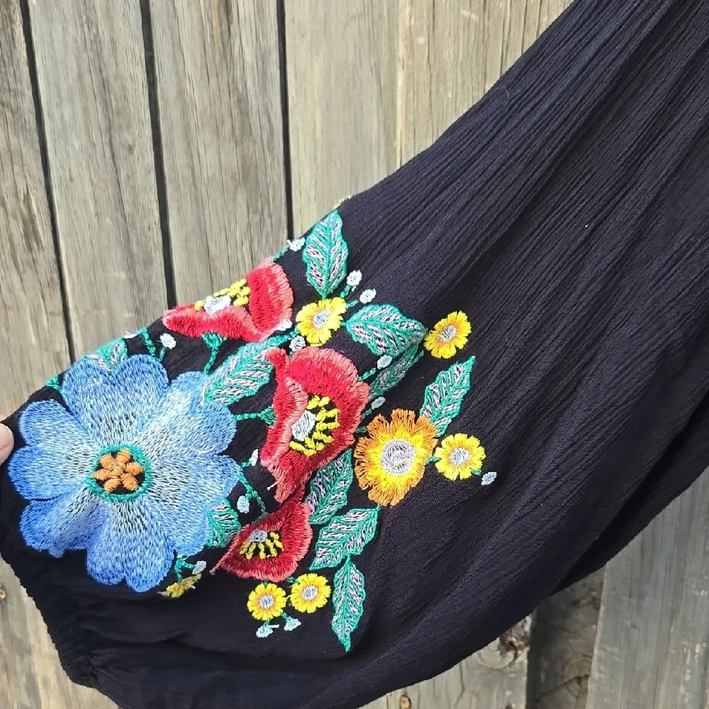 Free People Embroidered Black Dress - Image 4