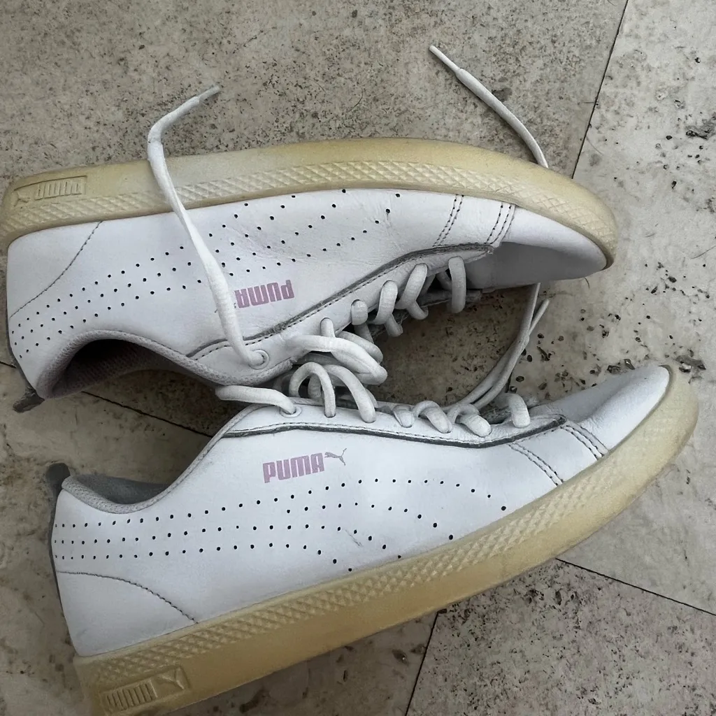 Puma Women's White and Cream Sneakers - Image 2