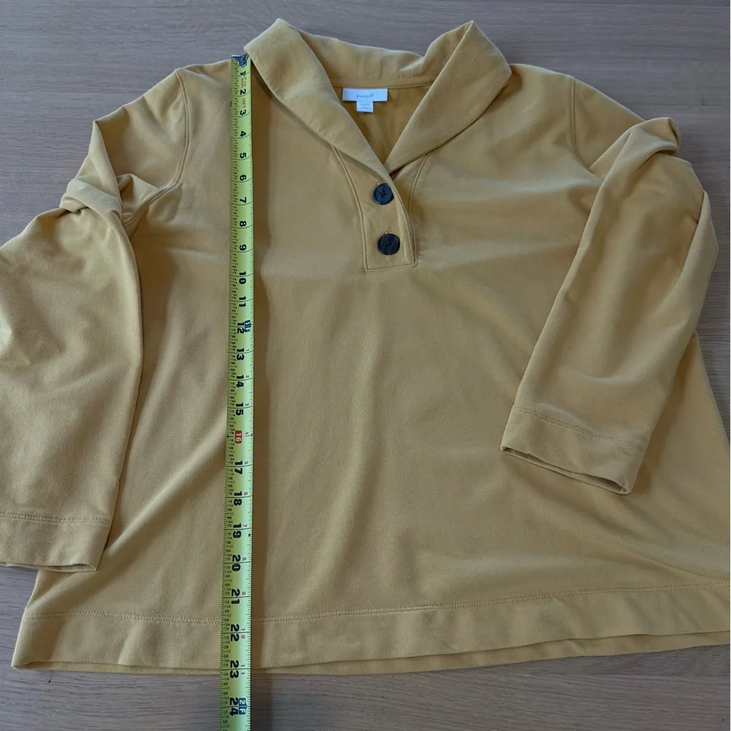 J Jill PureJill Women's Top Size L Gold Pima Cotton French Terry Shawl Collar Yellow Size L - Image 9