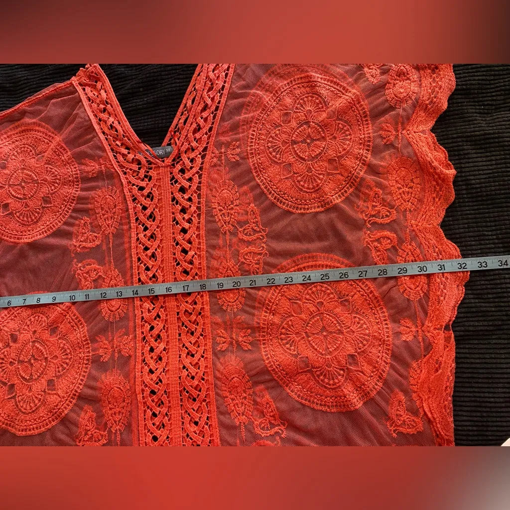 Accessory St NY Orange Sheer/Lace Crochet Swim‎ Cover - Image 9