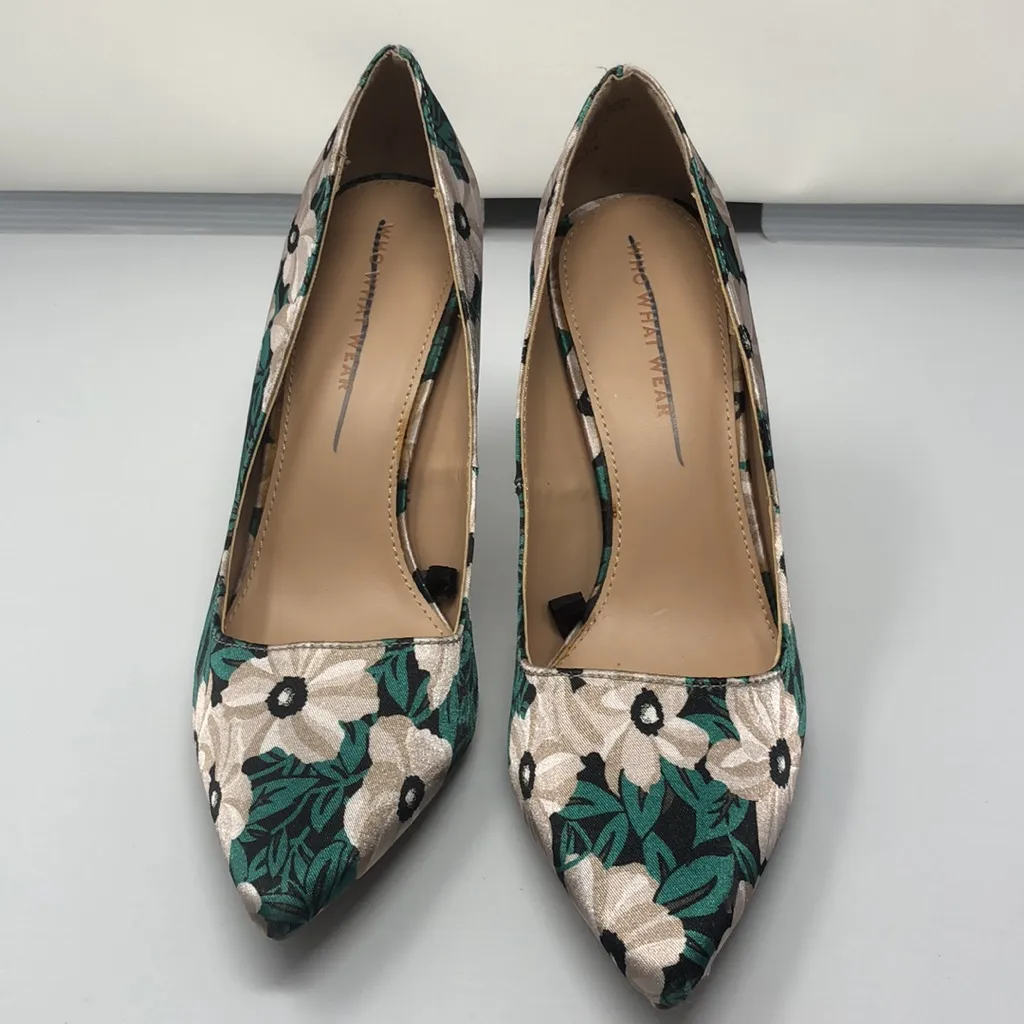 Who What Wear Green Ally Tropical Fabric Pointed Pumps Womens Heels Sz 6 1/2 - Image 2