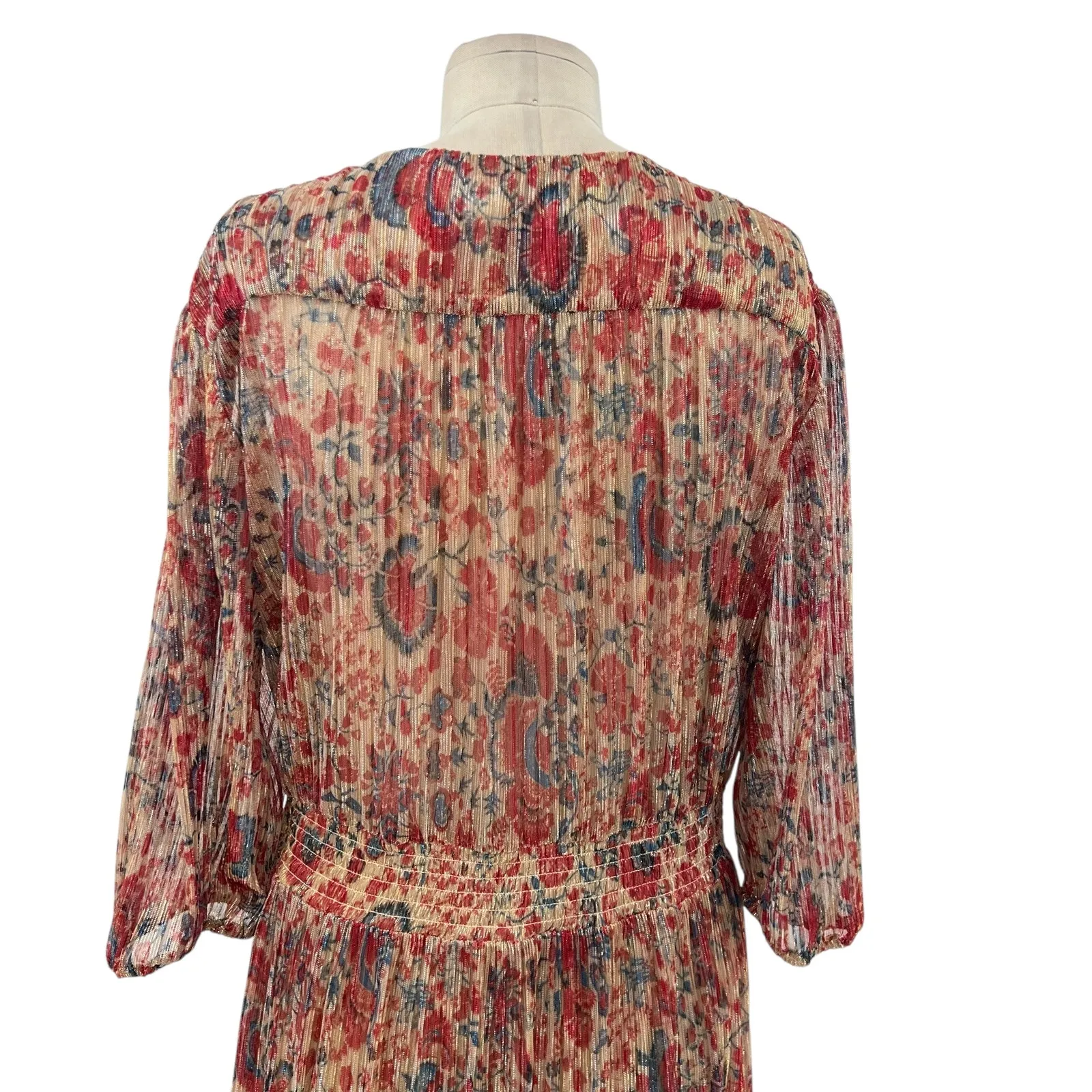 ba&sh Athena Dress Maxi Floral Print Metallic Sparkly Red Blue Size 3 US 8 - Image 11