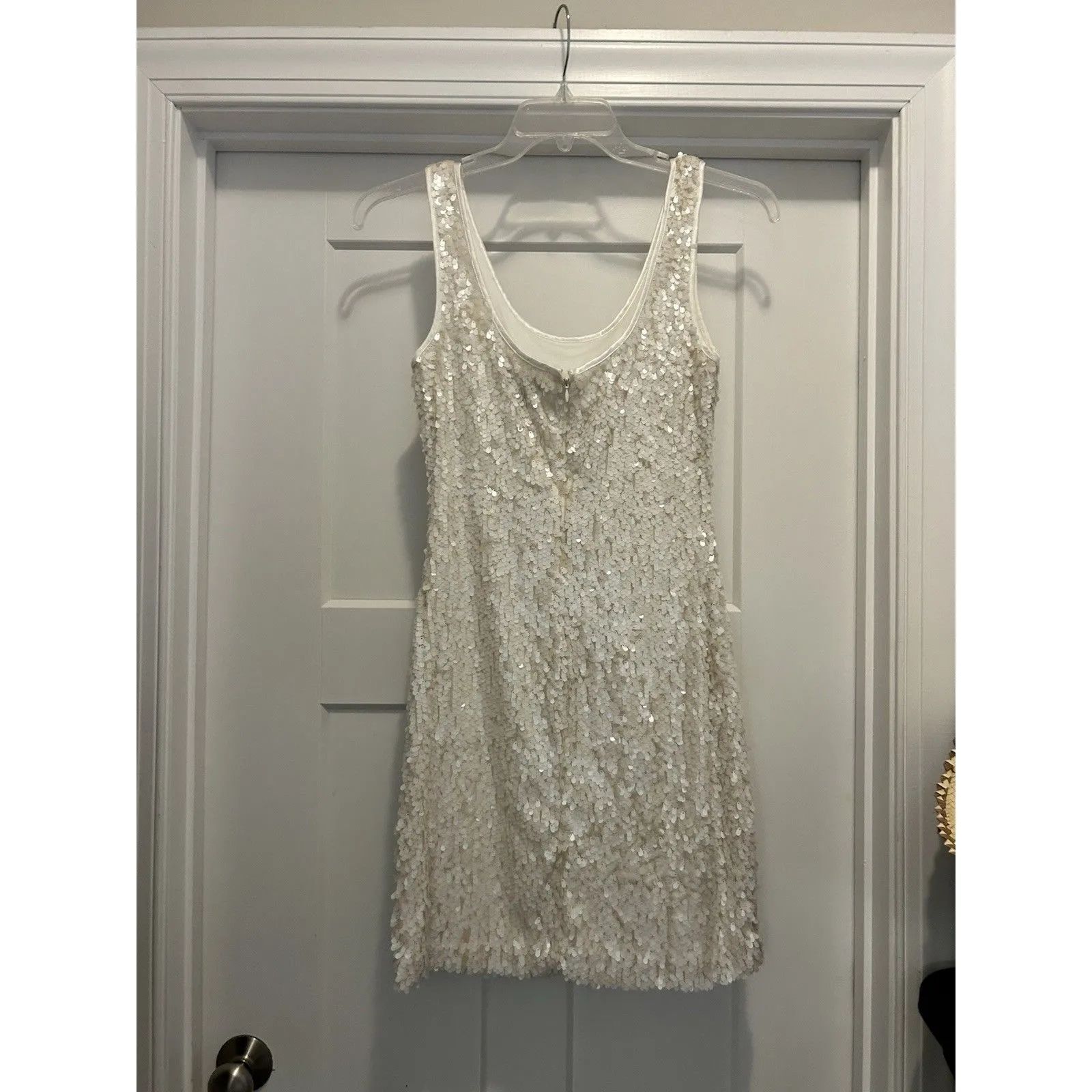 White House Black Market White Sequin Bodycon Mini Dress Size 6 Cocktail Bridal - Image 6