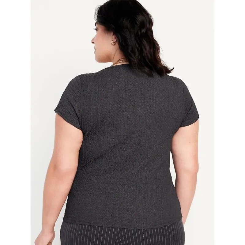 Old Navy Fitted Square-Neck T-Shirt in Textured Black - Image 2