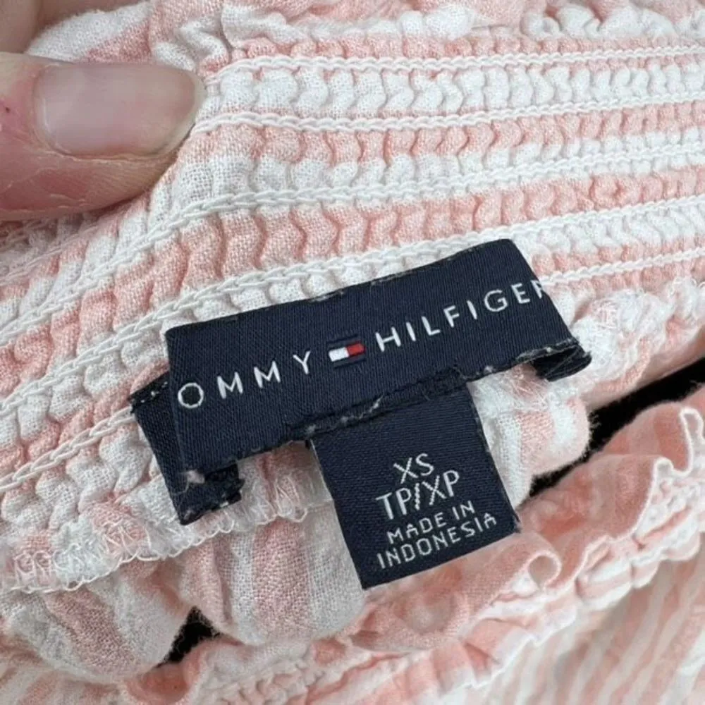 Tommy Hilfiger Pink White Striped Linen Blend Off Shoulder‎ Ruffle Trim Top XS - Image 5