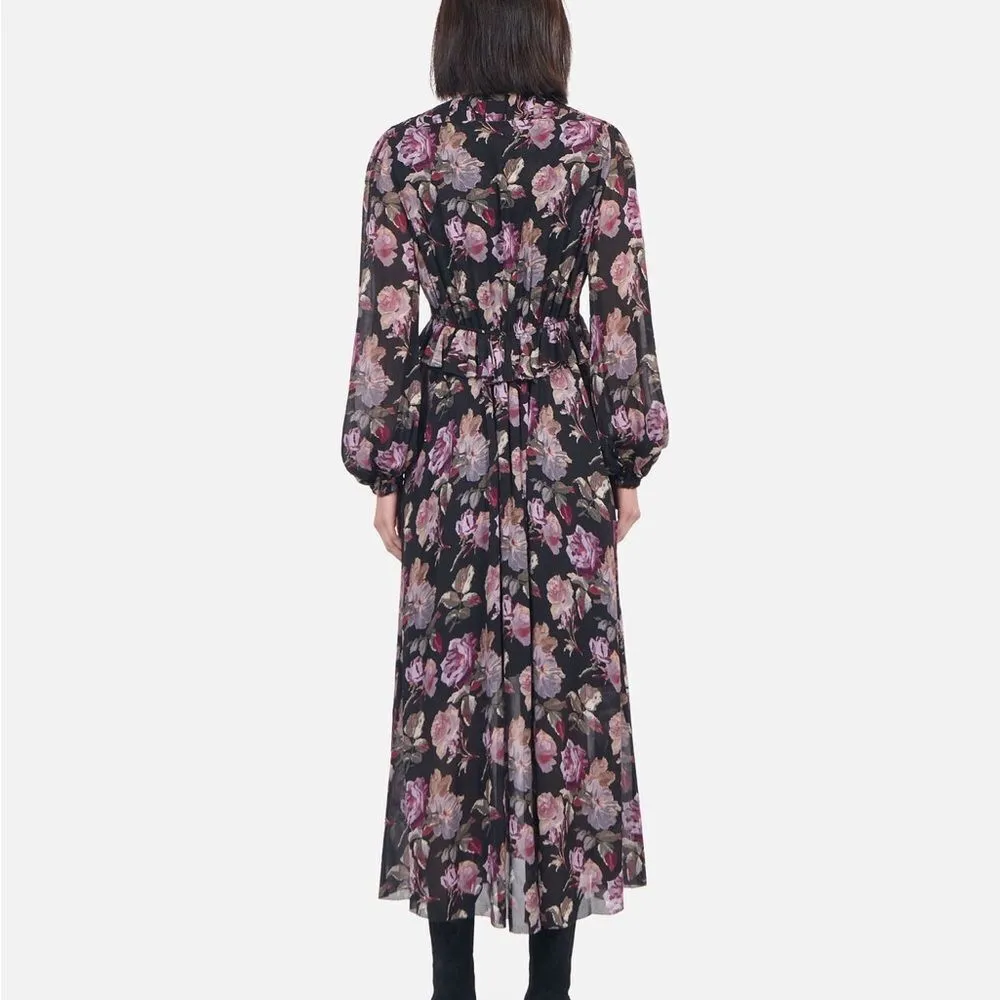 NWT The Kooples BLACK LONG FLORAL PRINT DRESS size 8 women's - Image 7