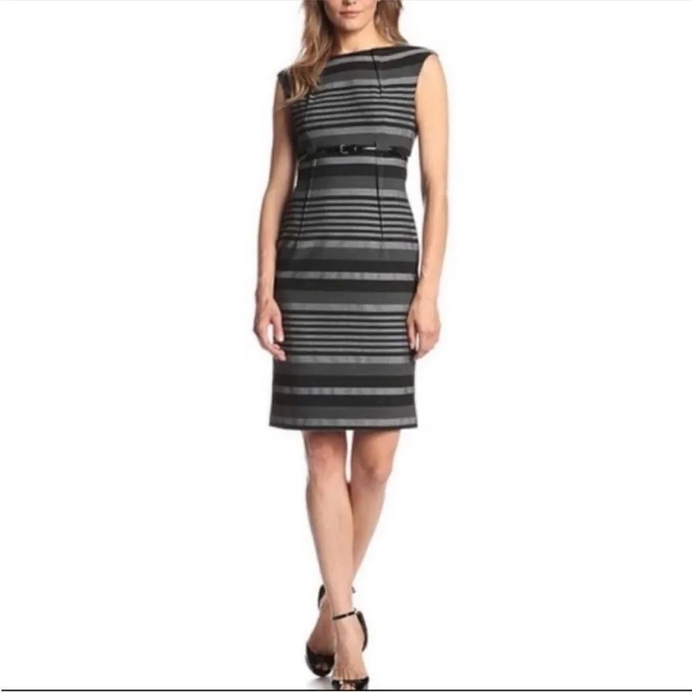Calvin Klein Striped Sleeveless Sheath Dress Gray Black 4P - Image 2