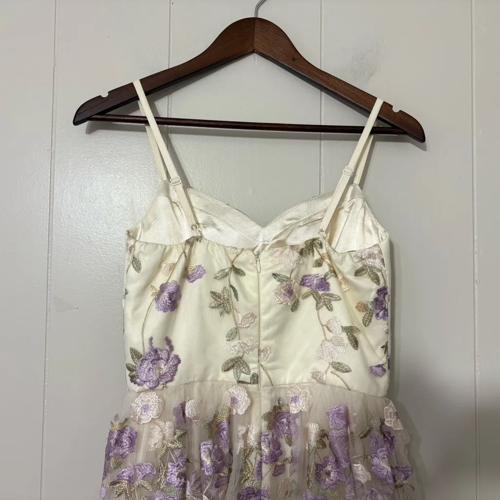 Chi Chi London Floral Embroidered Tulle Midi Dress Size 2 Purple - Image 8