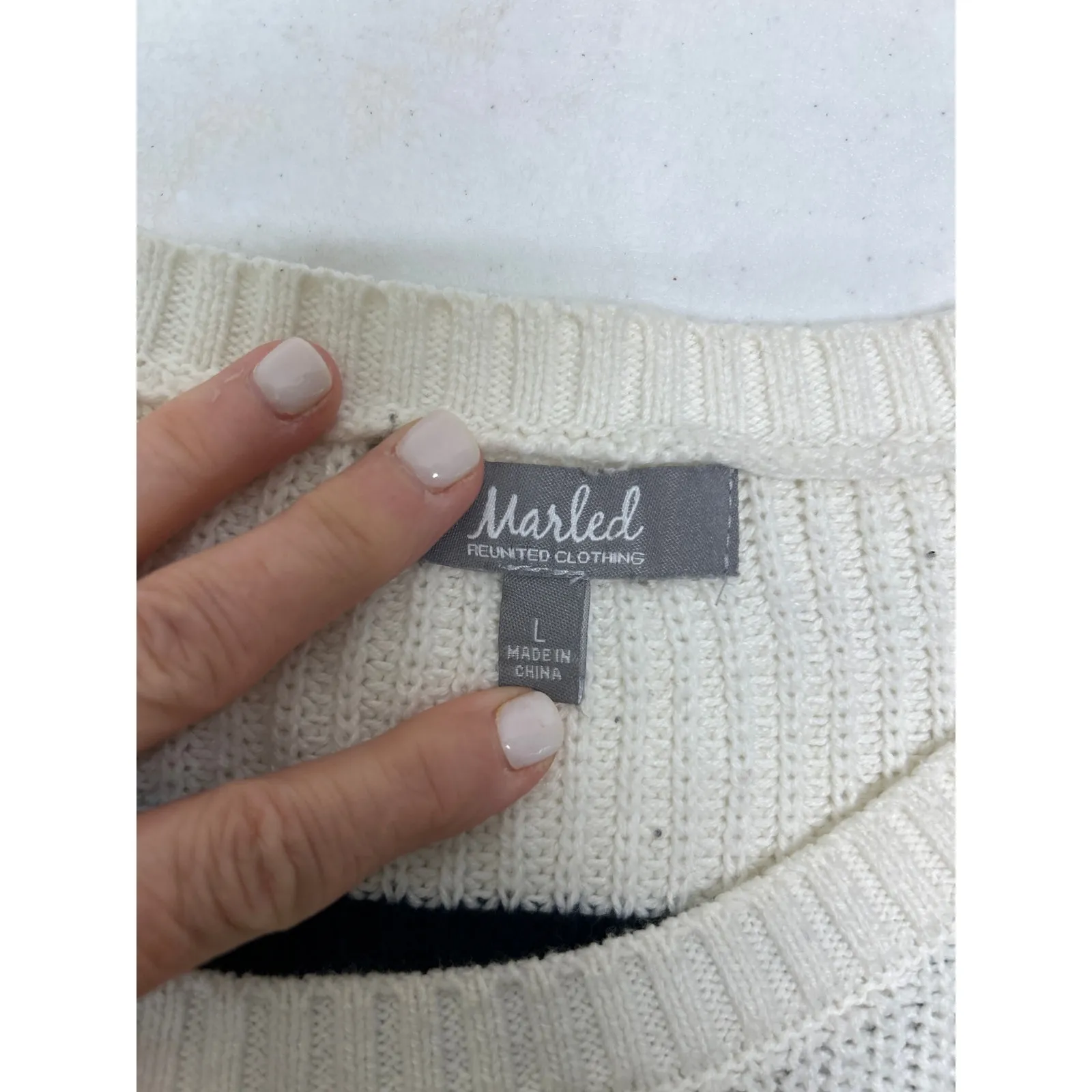 MARLED Reunited Clothing Knit Sweater Women's Size Large Striped Pullover Crew Blue - Image 3