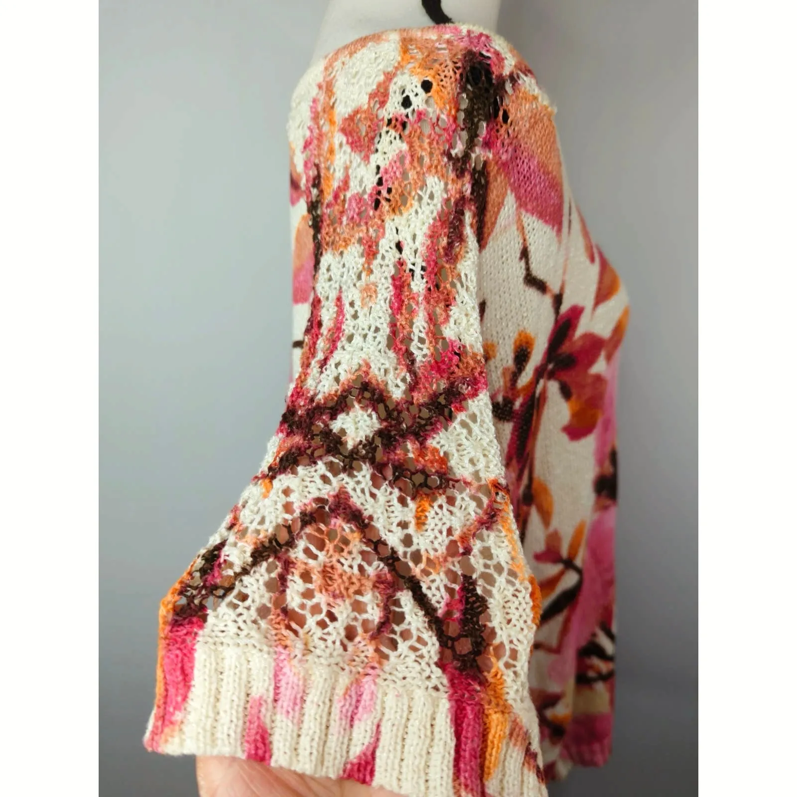 Chicos Pink Floral Cherry Blossom Blouse‎ Women's X- Large Netting Spring Summer - Image 3