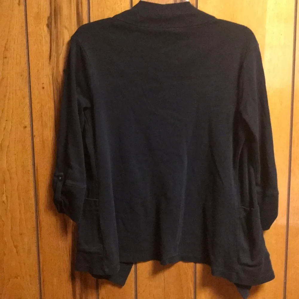 Kim Rogers black roll tab 3/4 sleeve open cardigan - Image 5