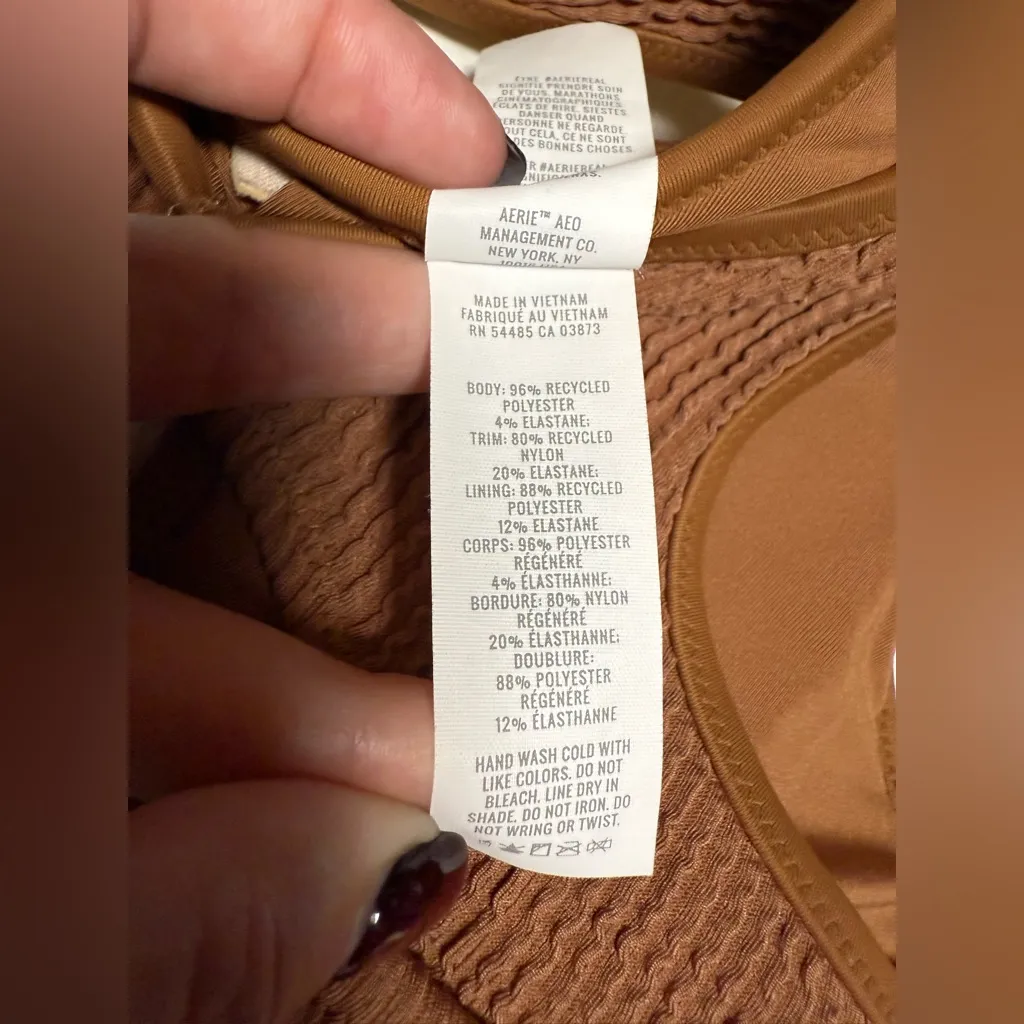 Aerie Brown Crinkle Voop Cut Out Bikini Top Medium - Image 7