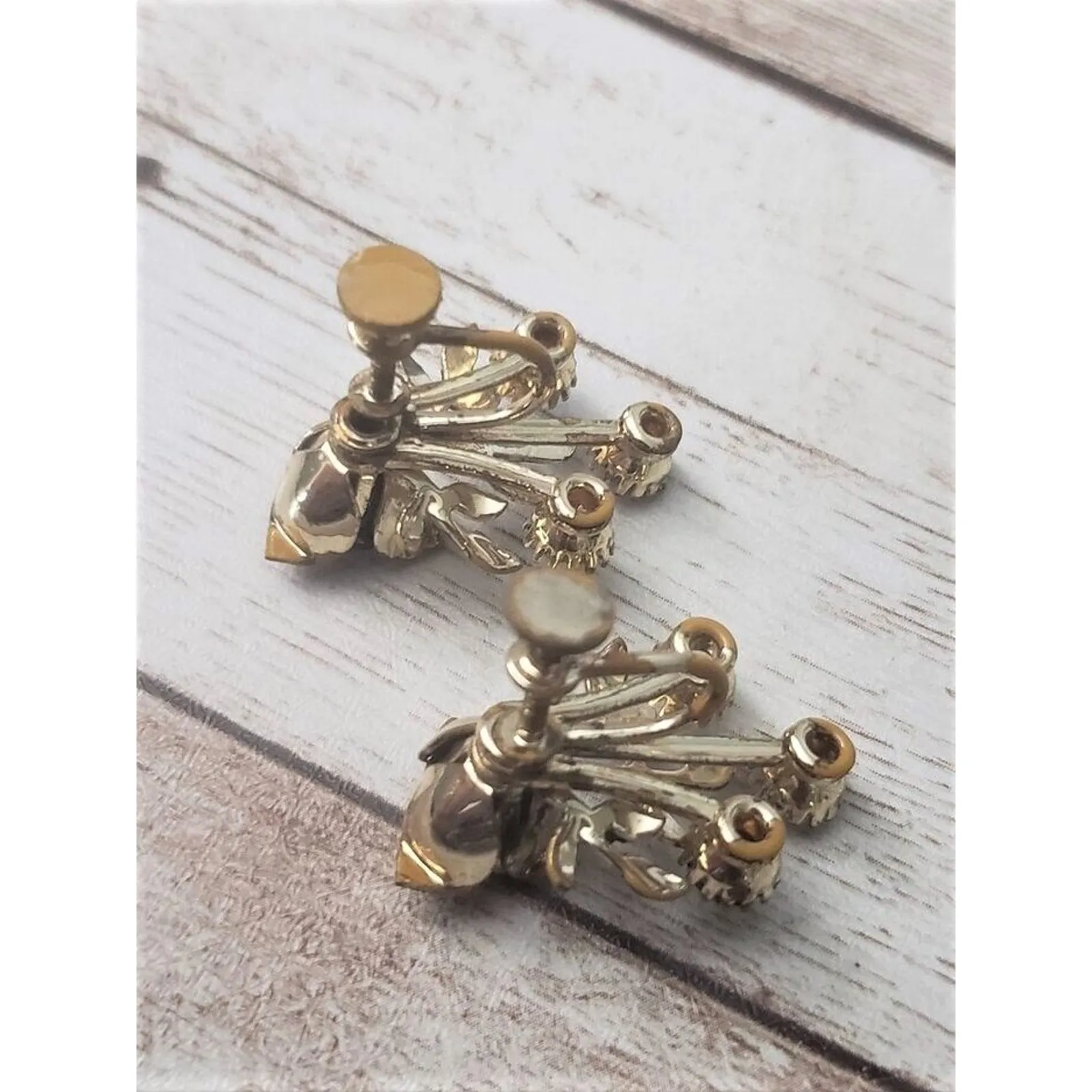 Vintage Screw On Earrings Flower with Gems - Image 5