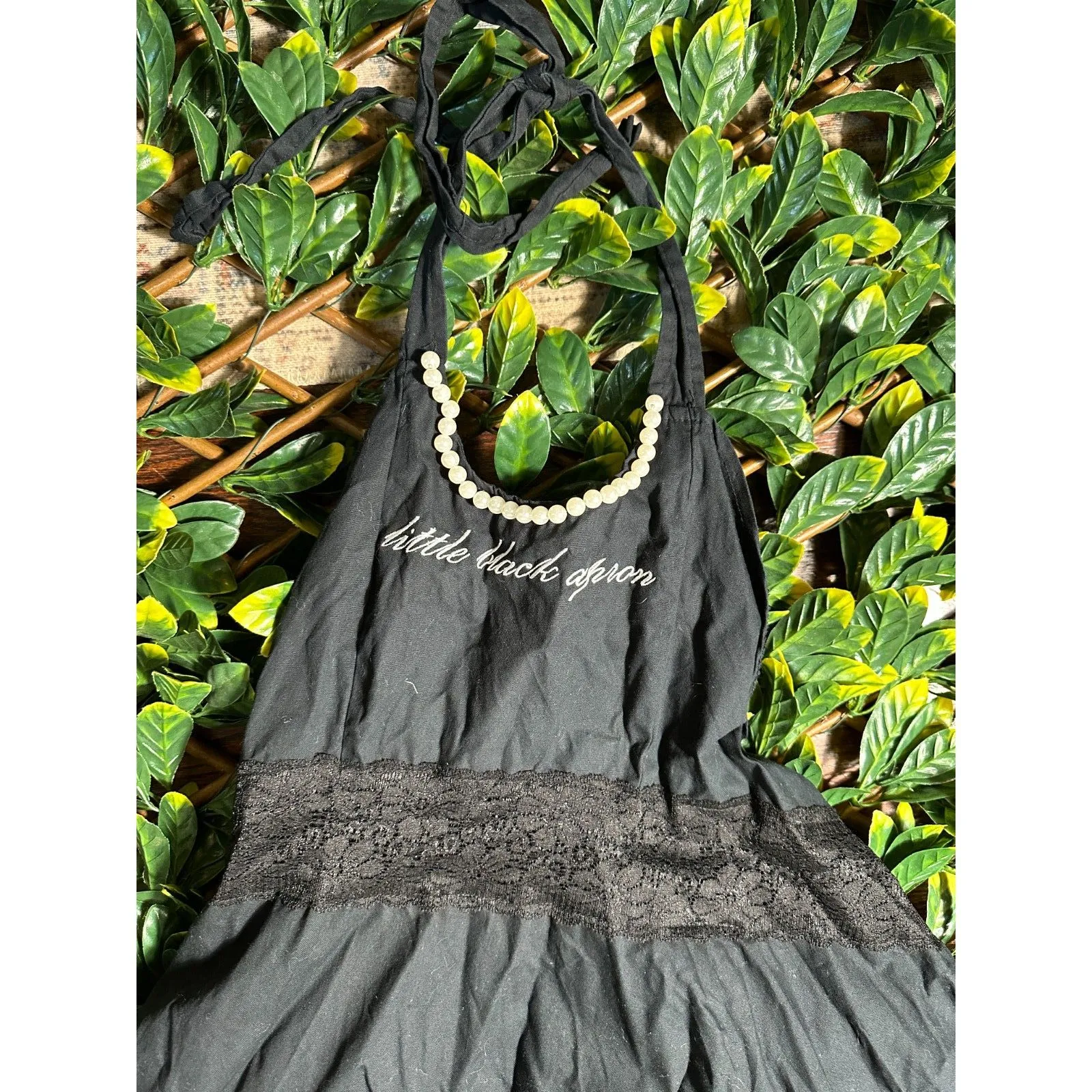 Little Black Apron with Pearl Necklace Size undefined - Image 2