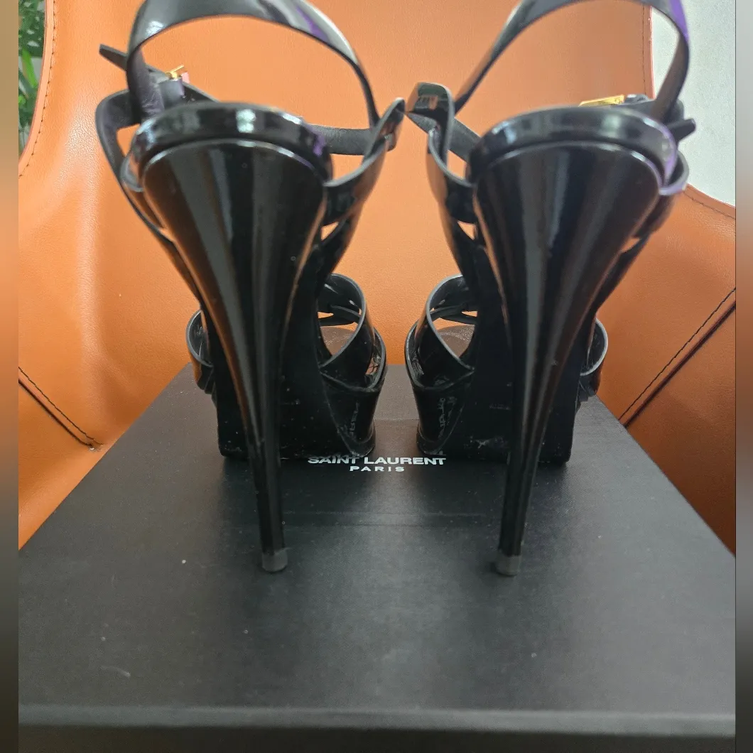 YSL Black Tribuite Platform Sandals In Smooth Leather Size 38 - Image 4
