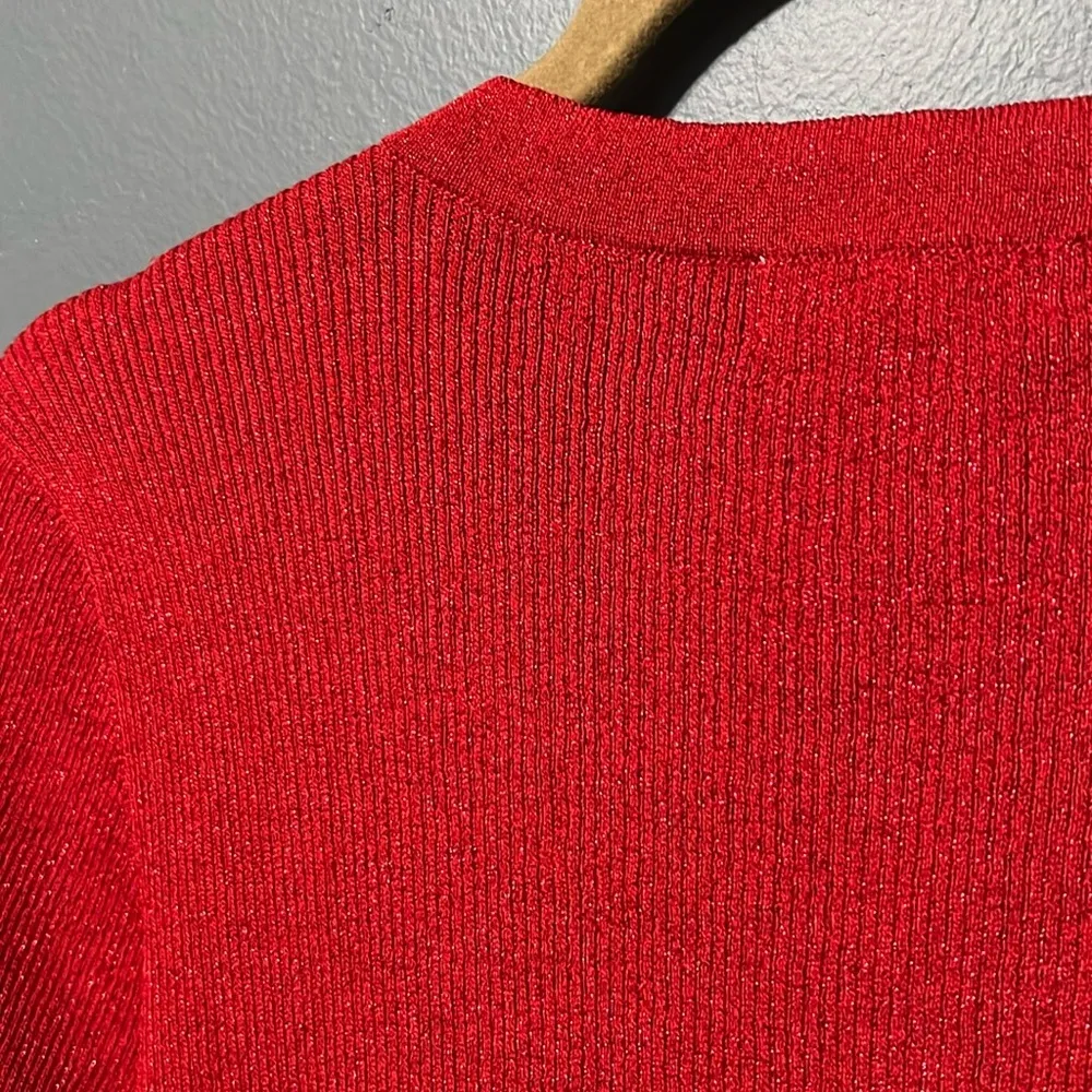 Calvin Klein medium red dressy pullover v-neck sweater ruched bottom sparkly NWT - Image 4