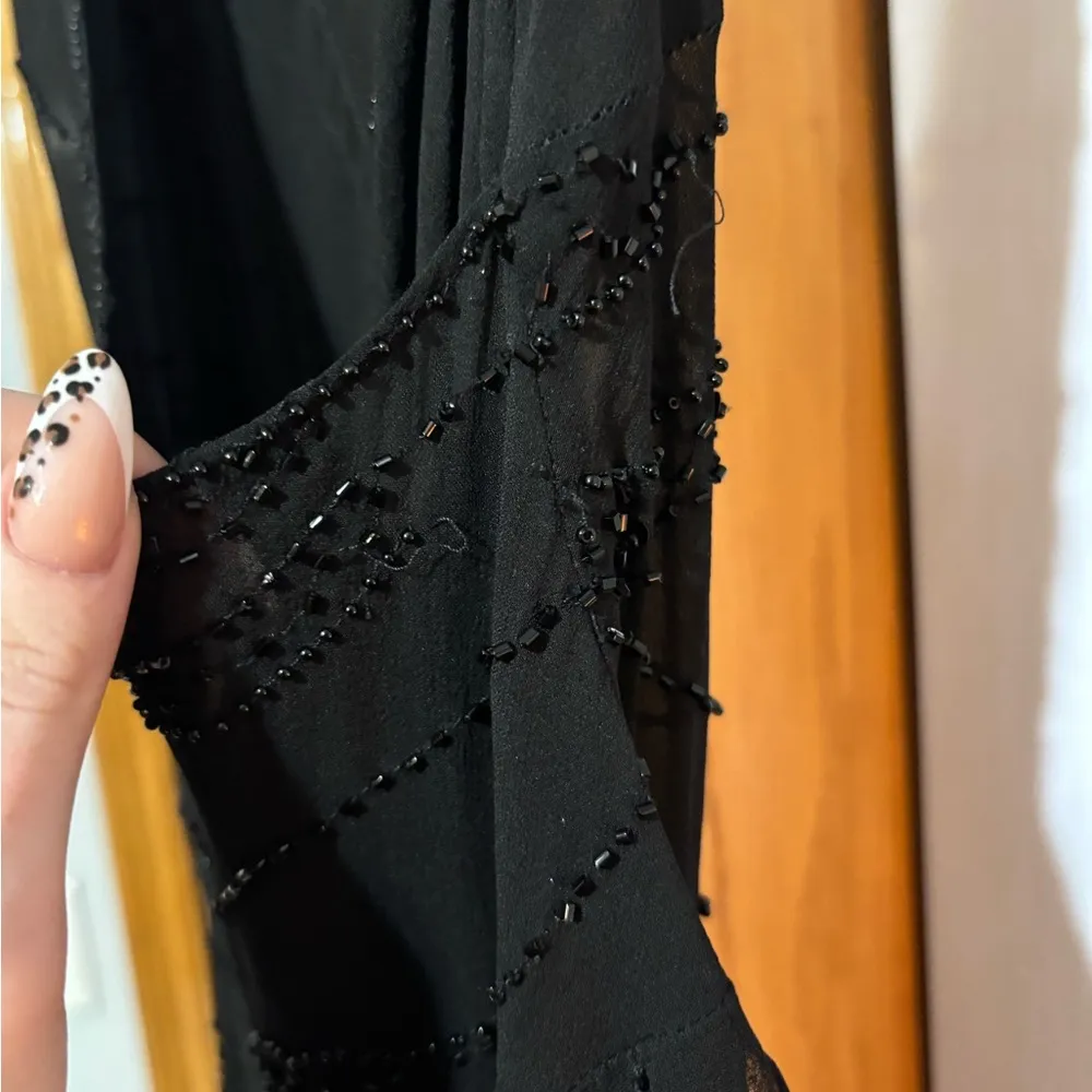 Silk Beaded Sheer Dress Black - Image 5