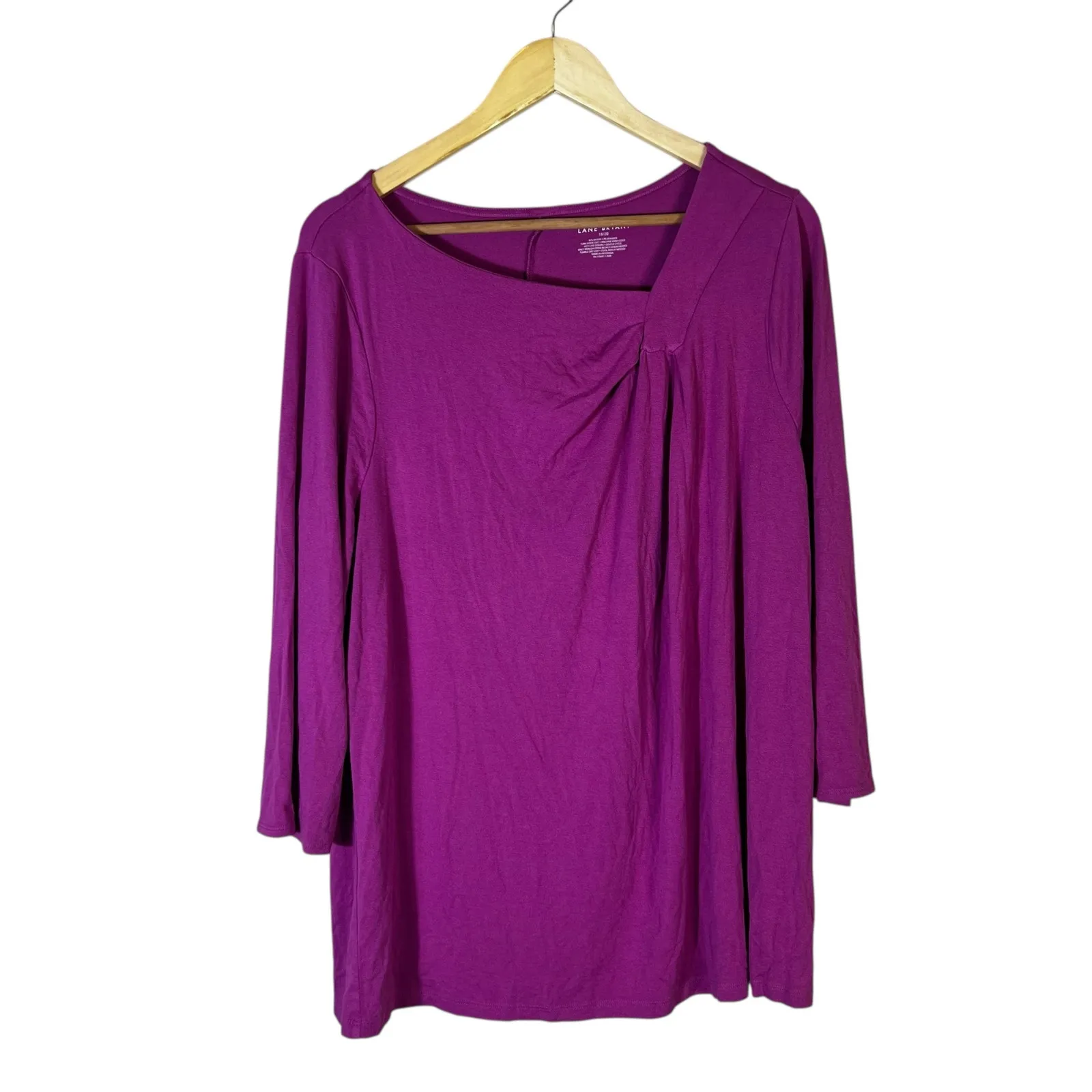 Lane Bryant Asymmetric Pleated Long Sleeve Top Size 18/20 Purple Minimalist Chic - Image 2
