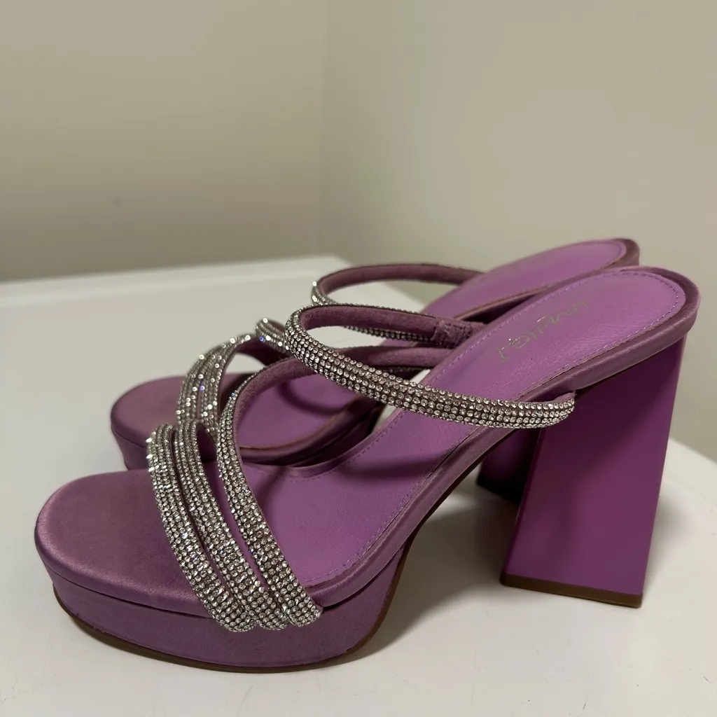 Limelight Embellished Block Heel Sandals Purple Silver Size 6.5 - Image 5