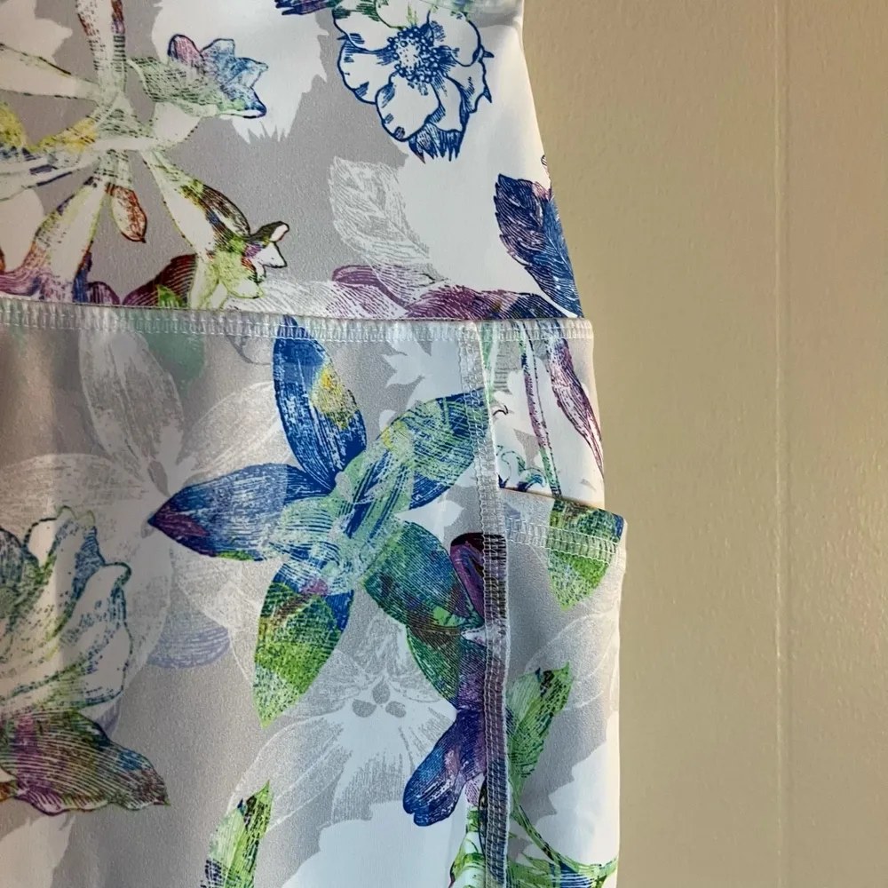 RBX Small White Floral Pocketed Athletic Leggings Green - Image 2