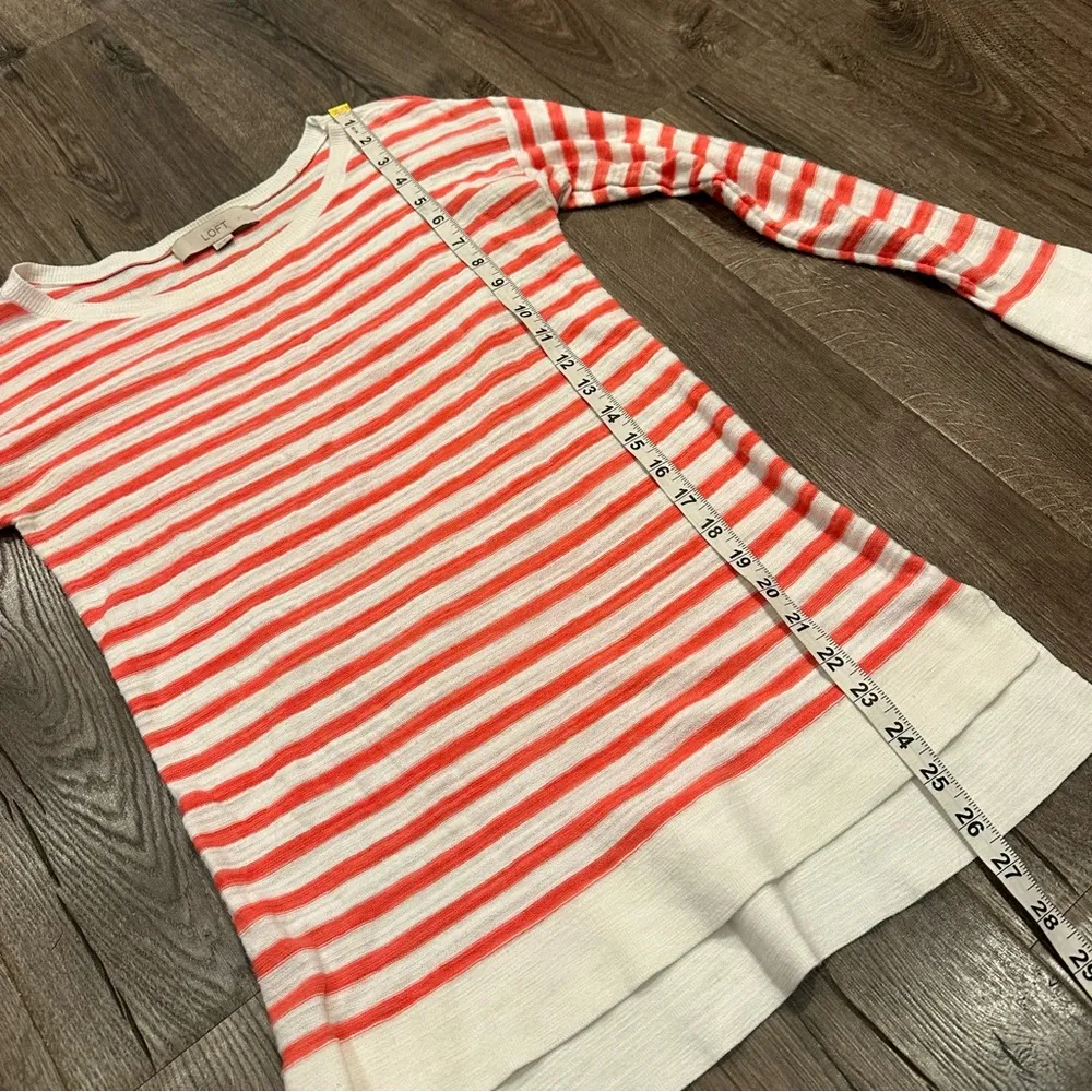 Ann Taylor Loft Women's Ivory Red Coral Striped Cotton Knit Size XS Nautical Top - Image 8