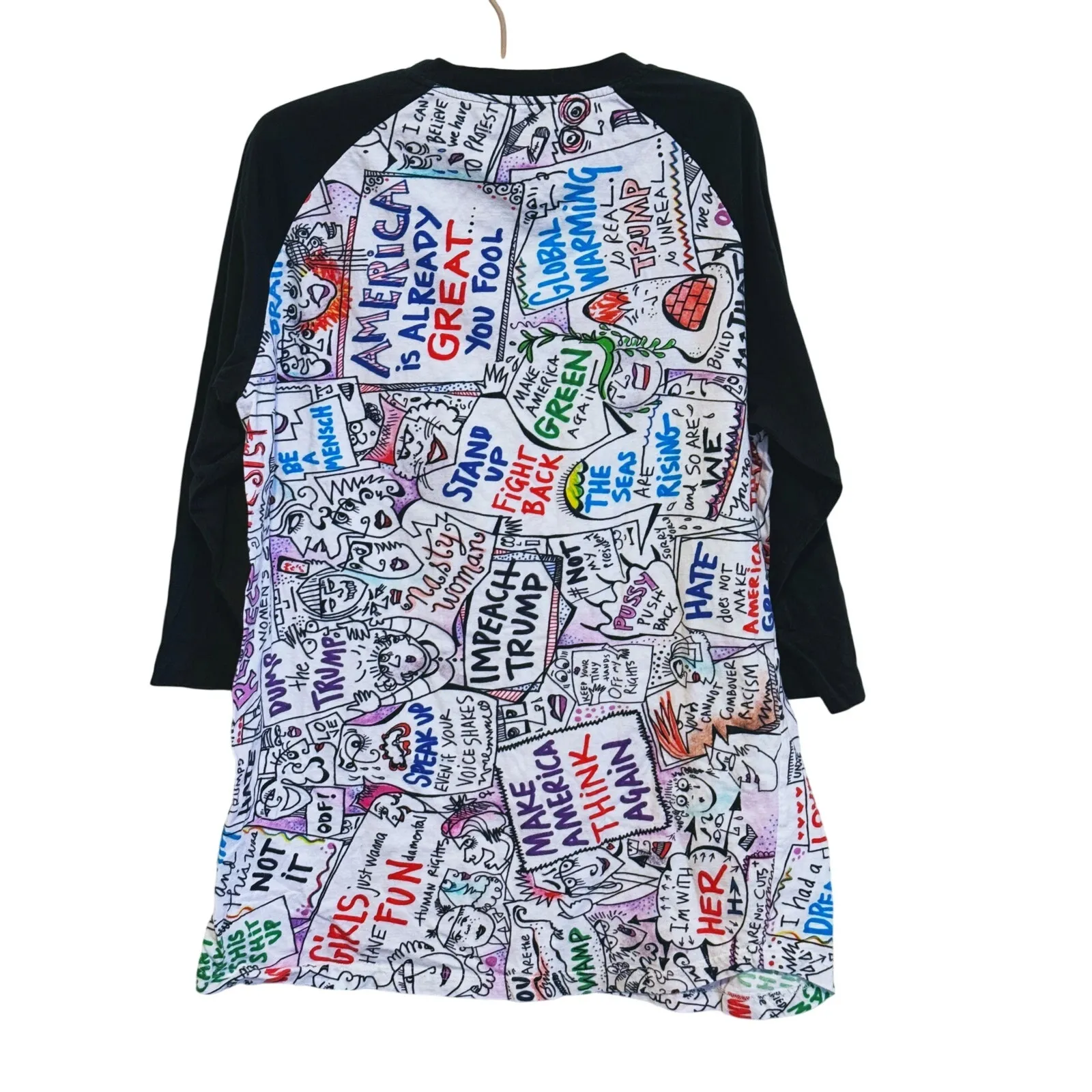 All Over Me Unique Anti Trump Graphic Graffiti Protest Print Tunic L Art to Wear White Size L - Image 2