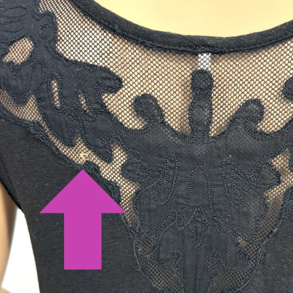 FREE PEOPLE Linen Blend Sleeveless Blouse Tank Top Embroidered Lace Womens Sz XS - Image 8