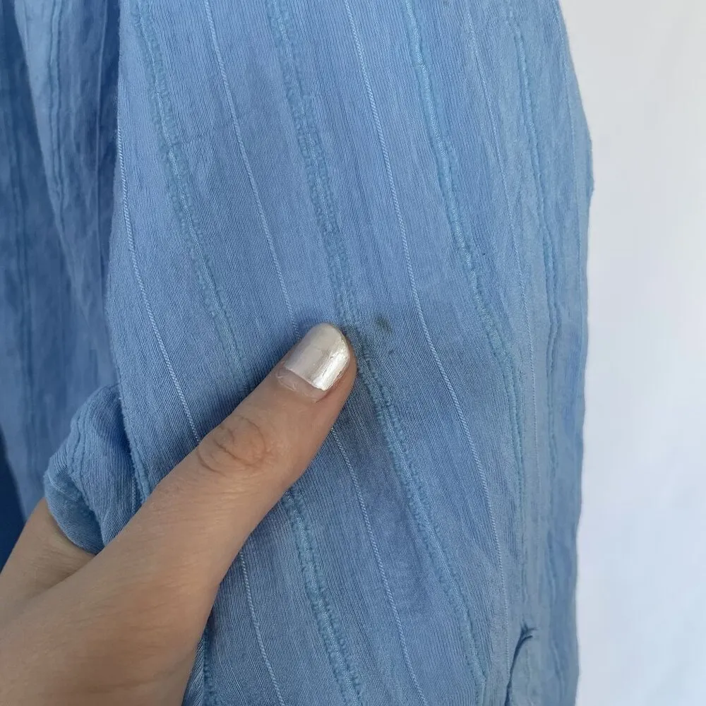 Zara women's Medium shirred casual business Light Blue Striped Button-Up Shirt - Image 7