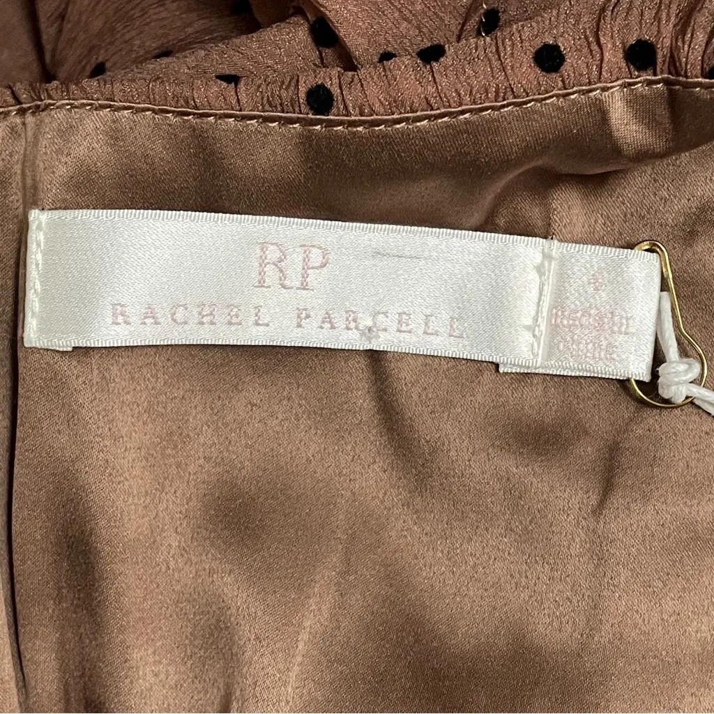 NWT Rachel Parcell Ruffle Tiered Midi Dress Brown Black Polka Dot Chiffon Size 4 - Image 13