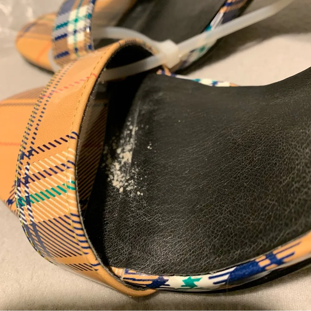 Madden Girl Sandals Women’s Size 7.5 M Yellow Plaid Beella Open Toe Block Heel - Image 7