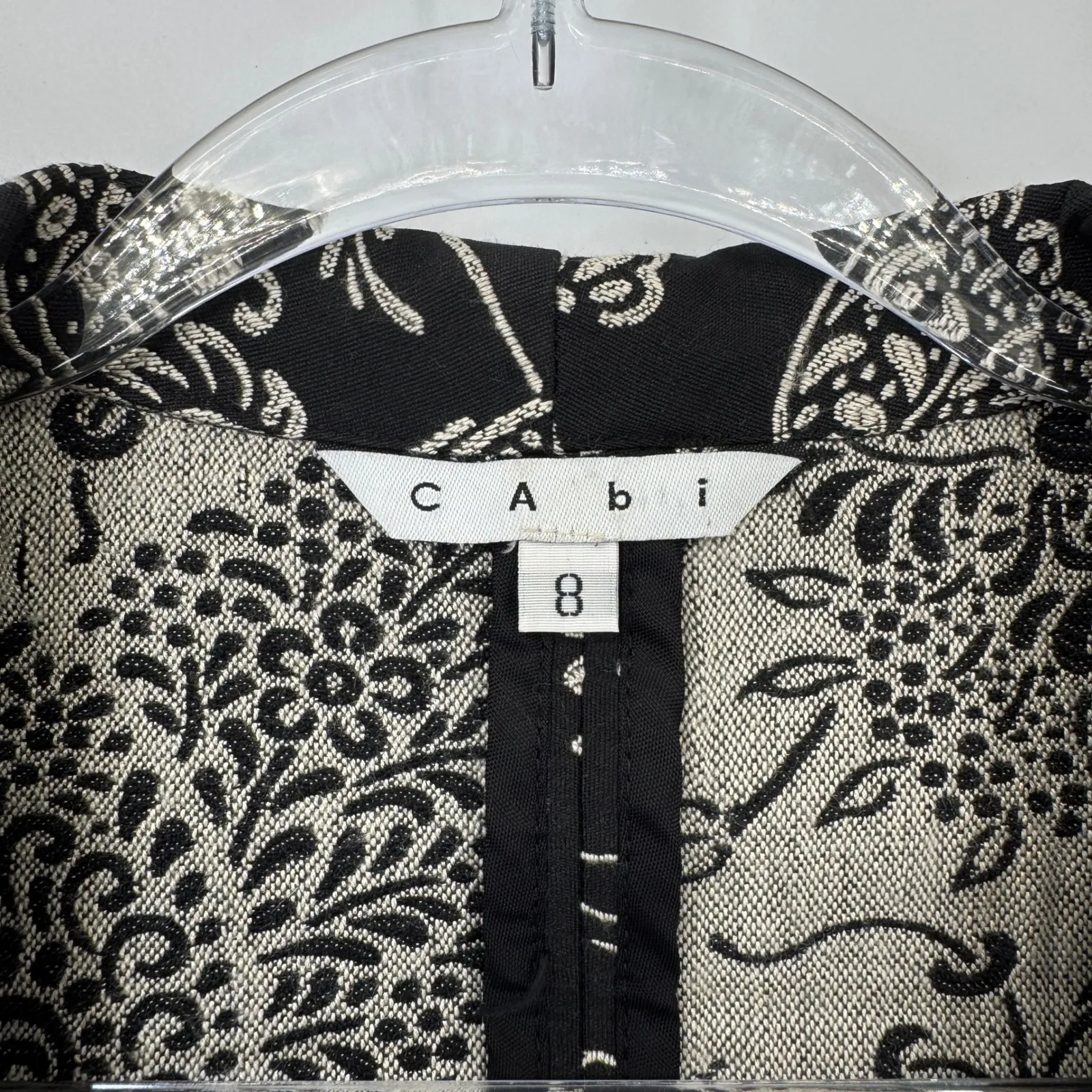 Cabi Eliza Blazer Jacket Womens 8 Black Cream Floral 3/4 Sleeve - Image 6